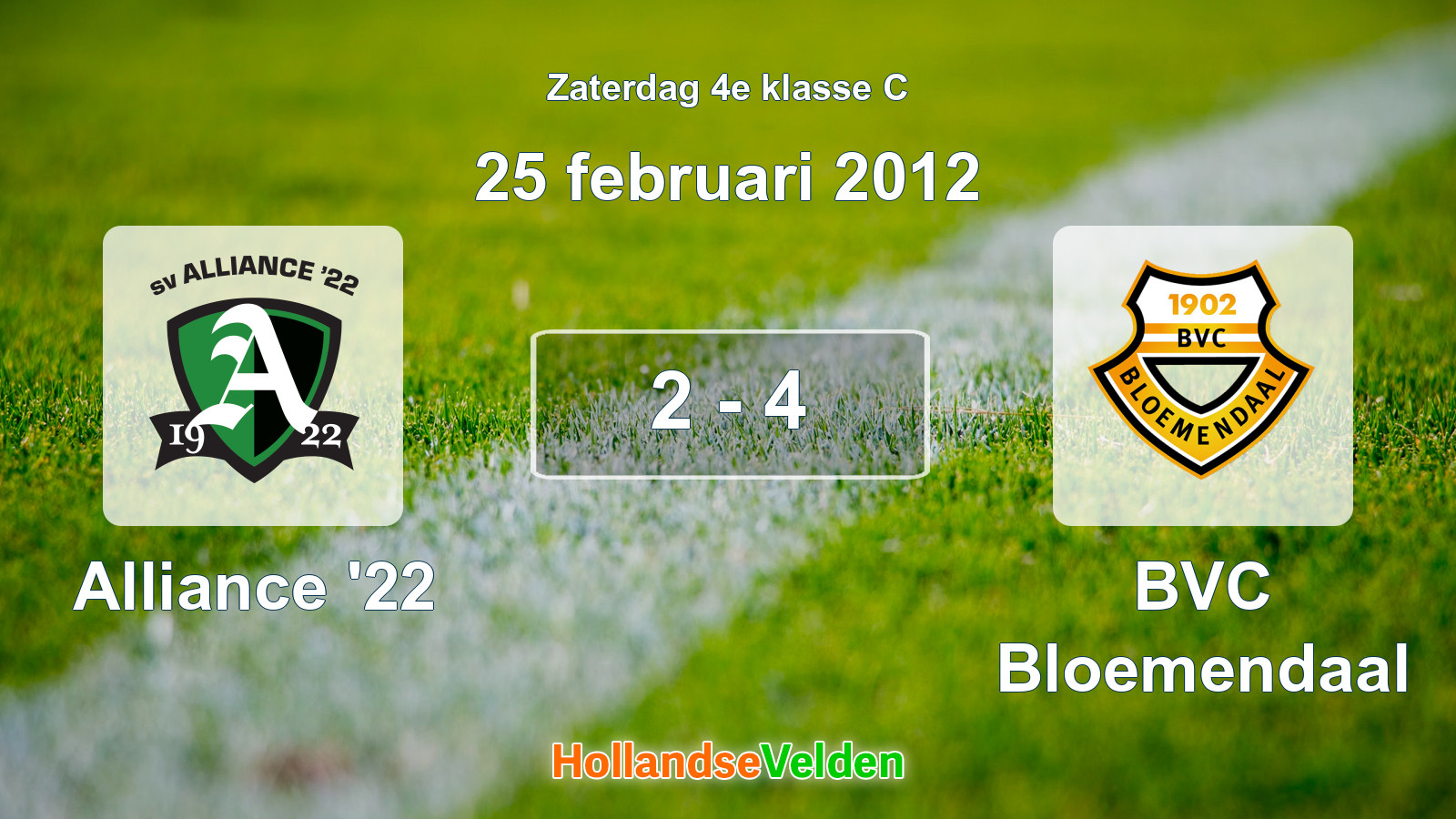 Gespeelde wedstrijd: Alliance '22 - BVC Bloemendaal 2 - 4 (25 februari 2012)