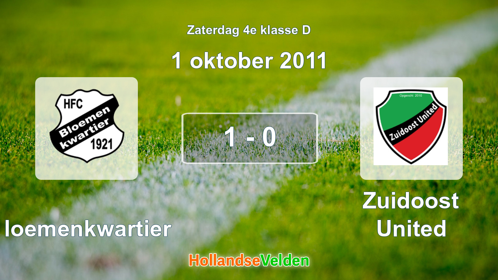 Gespeelde wedstrijd: Bloemenkwartier - Zuidoost United 1 - 0 (1 oktober 2011)