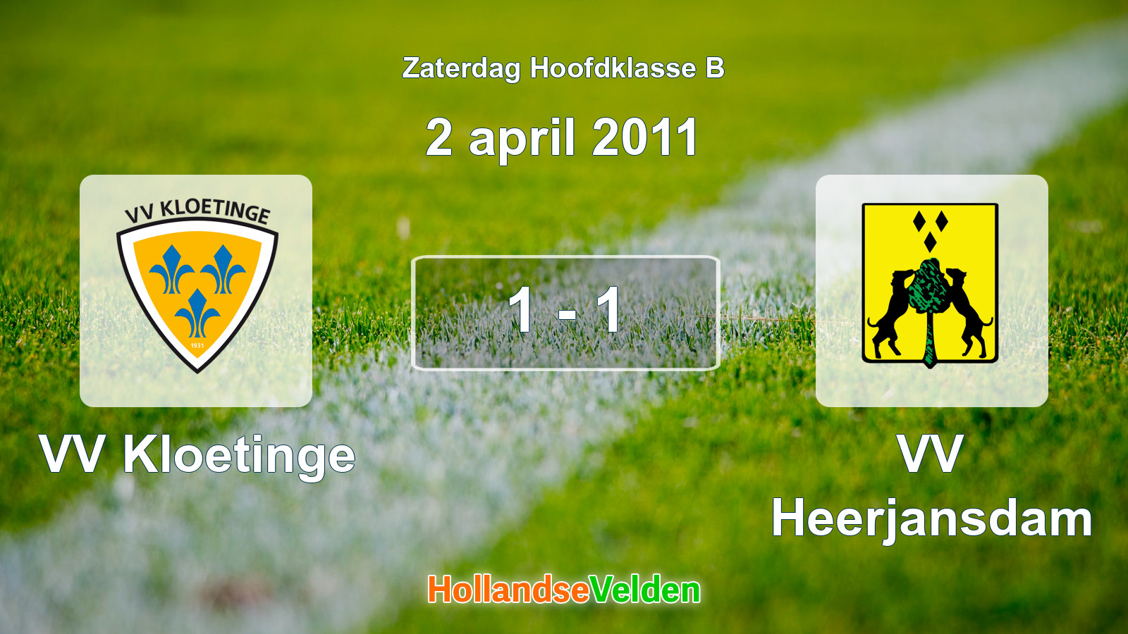 Gespeelde wedstrijd: VV Kloetinge - VV Heerjansdam 1 - 1 (2 april 2011)