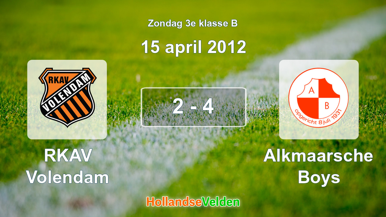 Gespeelde wedstrijd: RKAV Volendam - Alkmaarsche Boys 2 - 4 (15 april 2012)