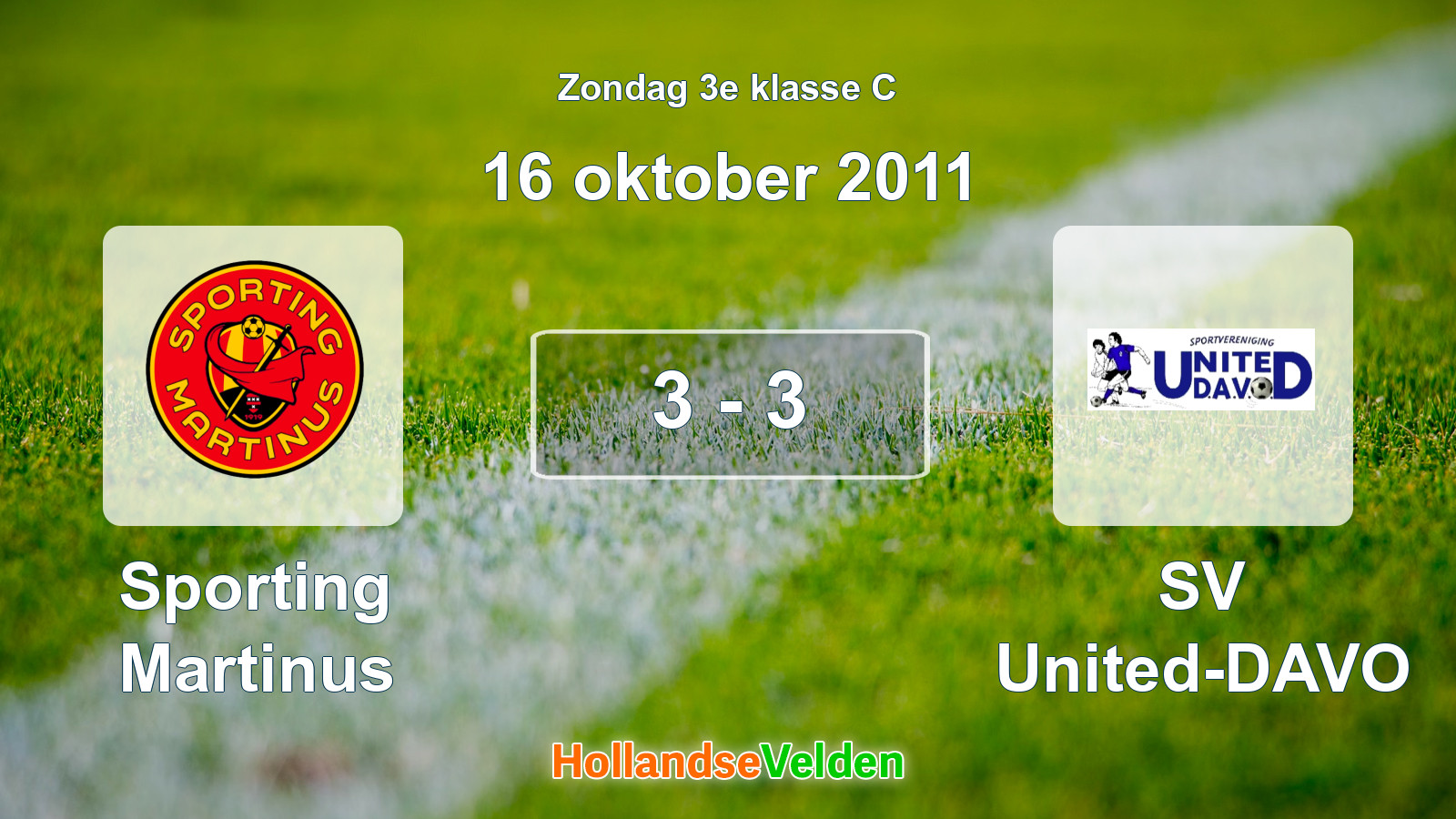 Gespeelde wedstrijd: Sporting Martinus - SV United-DAVO 3 - 3 (16 oktober 2011)