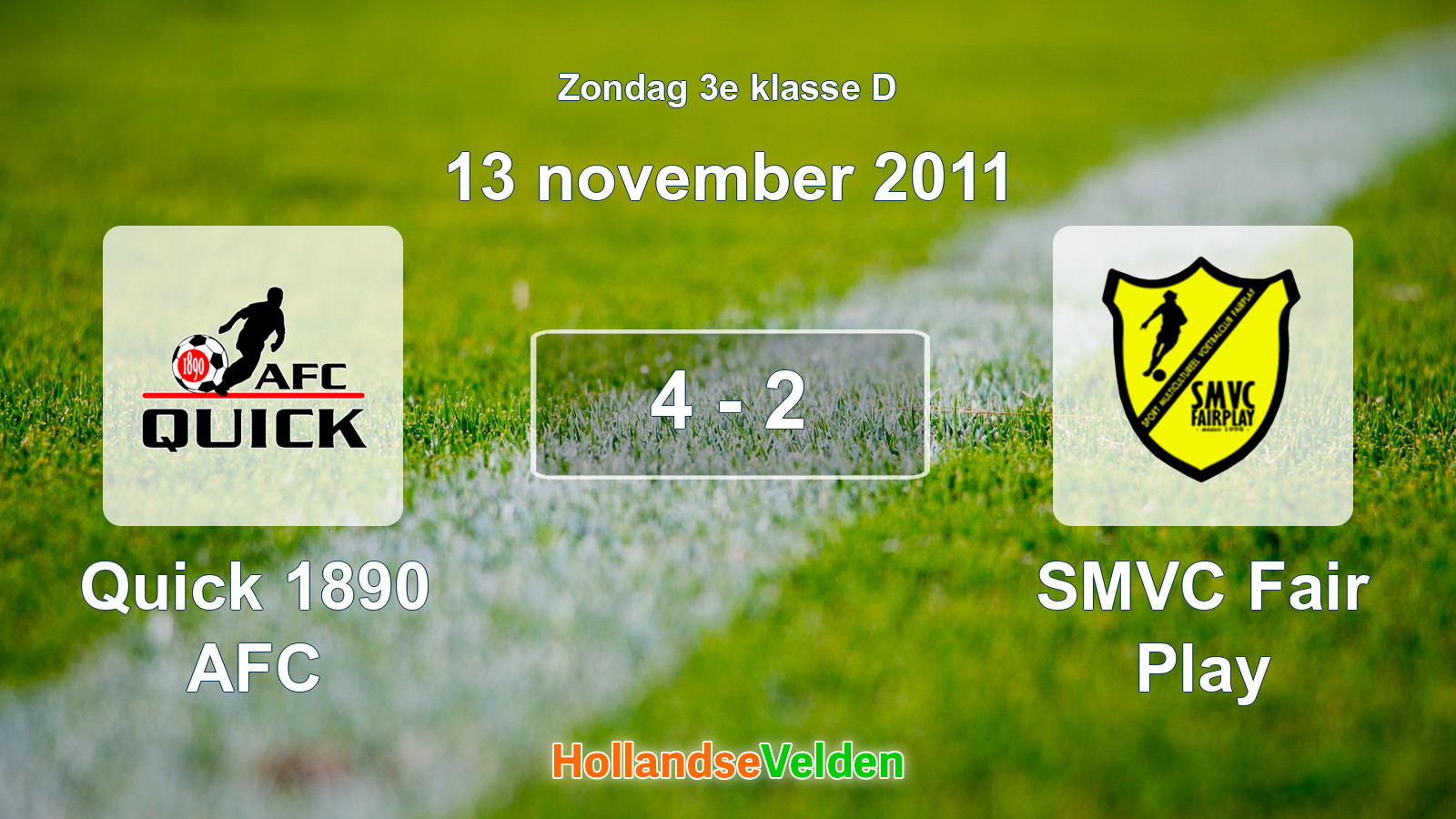 Gespeelde wedstrijd: Quick 1890 AFC - SMVC Fair Play 4 - 2 (13 november 2011)