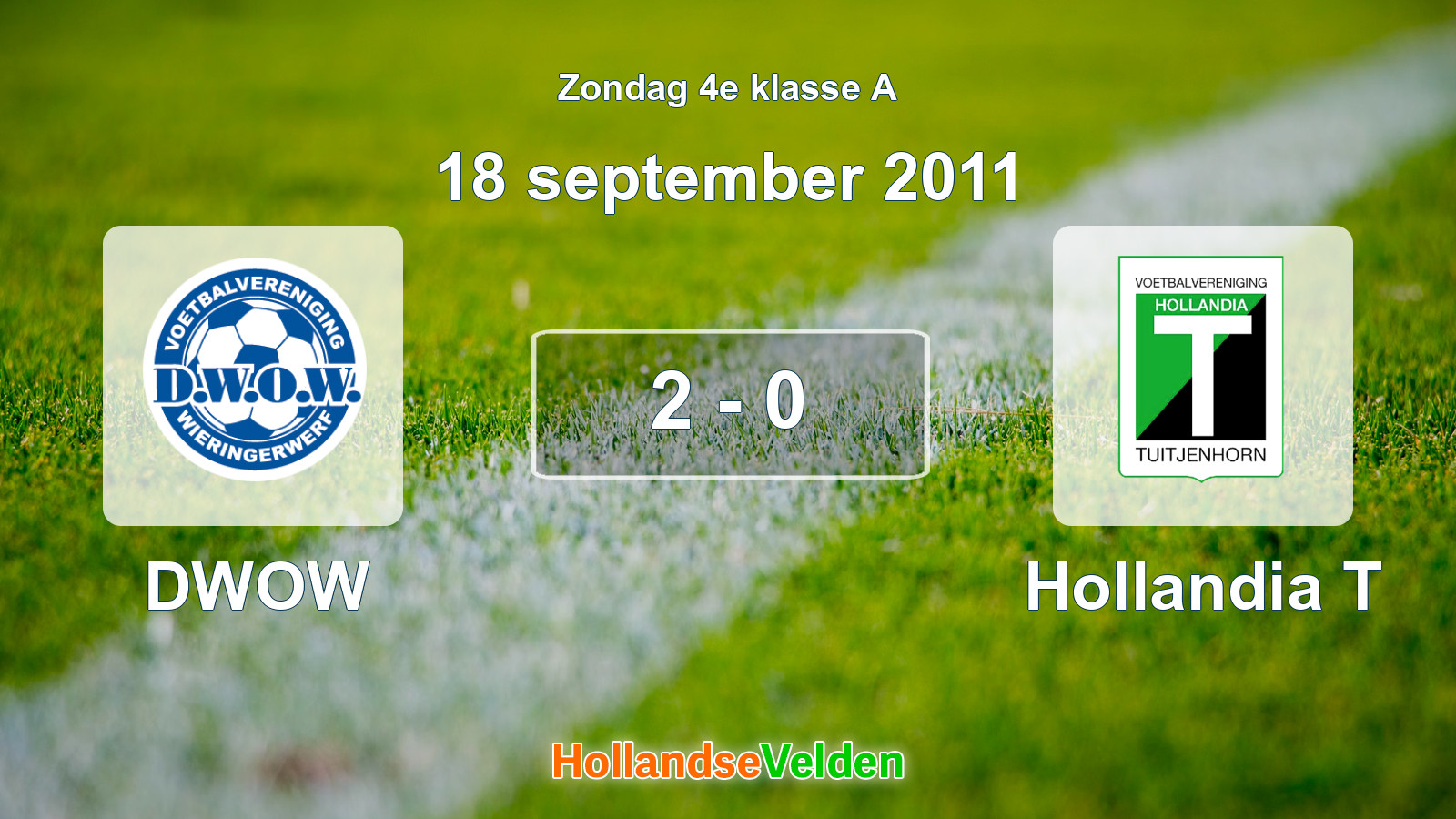Gespeelde wedstrijd: DWOW - Hollandia T 2 - 0 (18 september 2011)