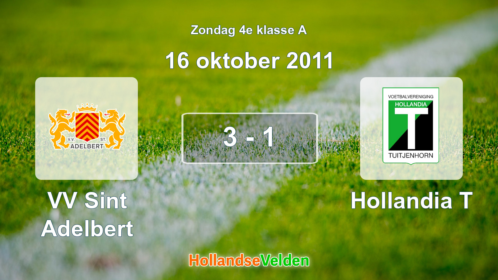Gespeelde wedstrijd: VV Sint Adelbert - Hollandia T 3 - 1 (16 oktober 2011)