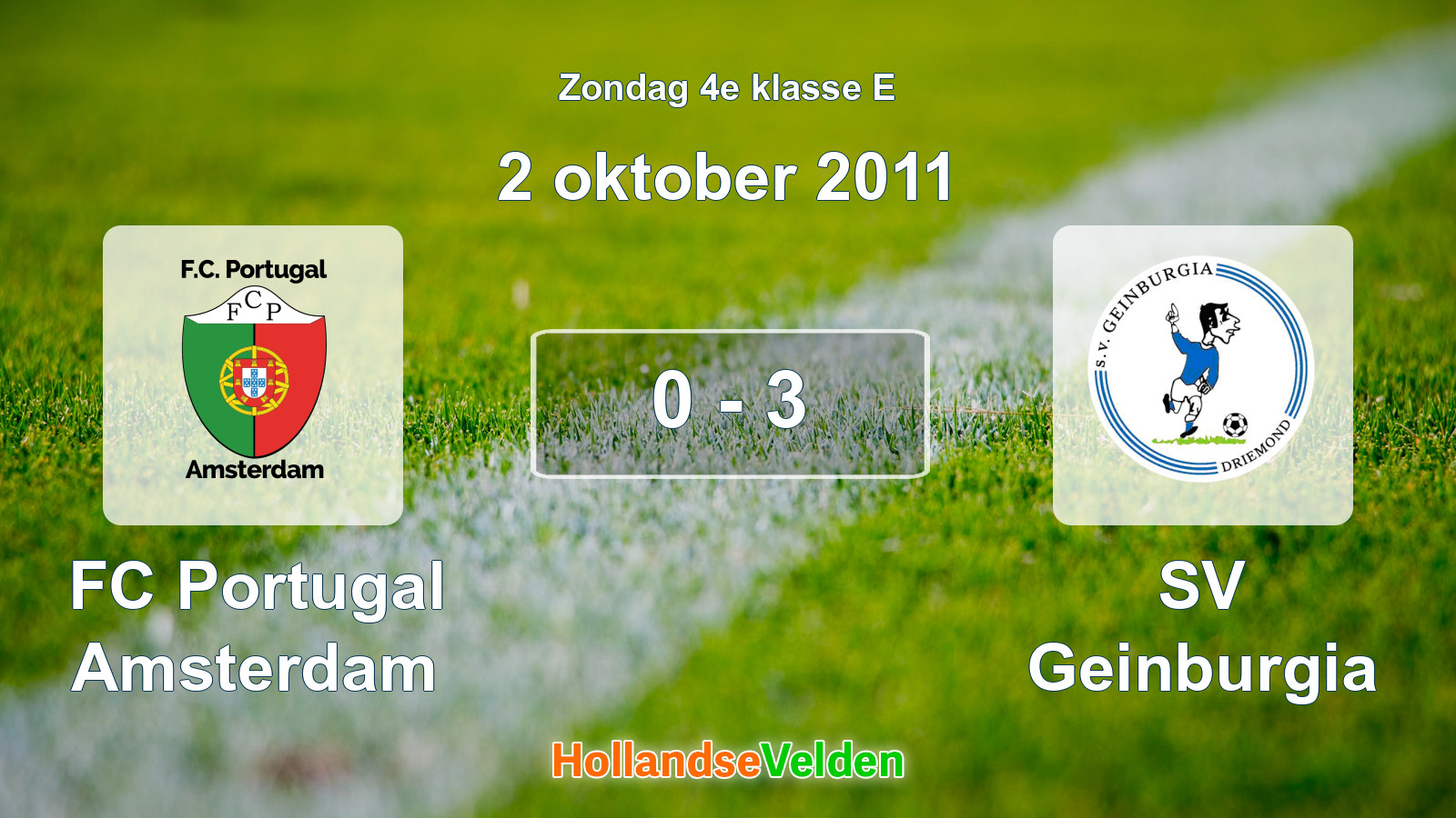 Gespeelde wedstrijd: FC Portugal Amsterdam - SV Geinburgia 0 - 3 (2 oktober 2011)