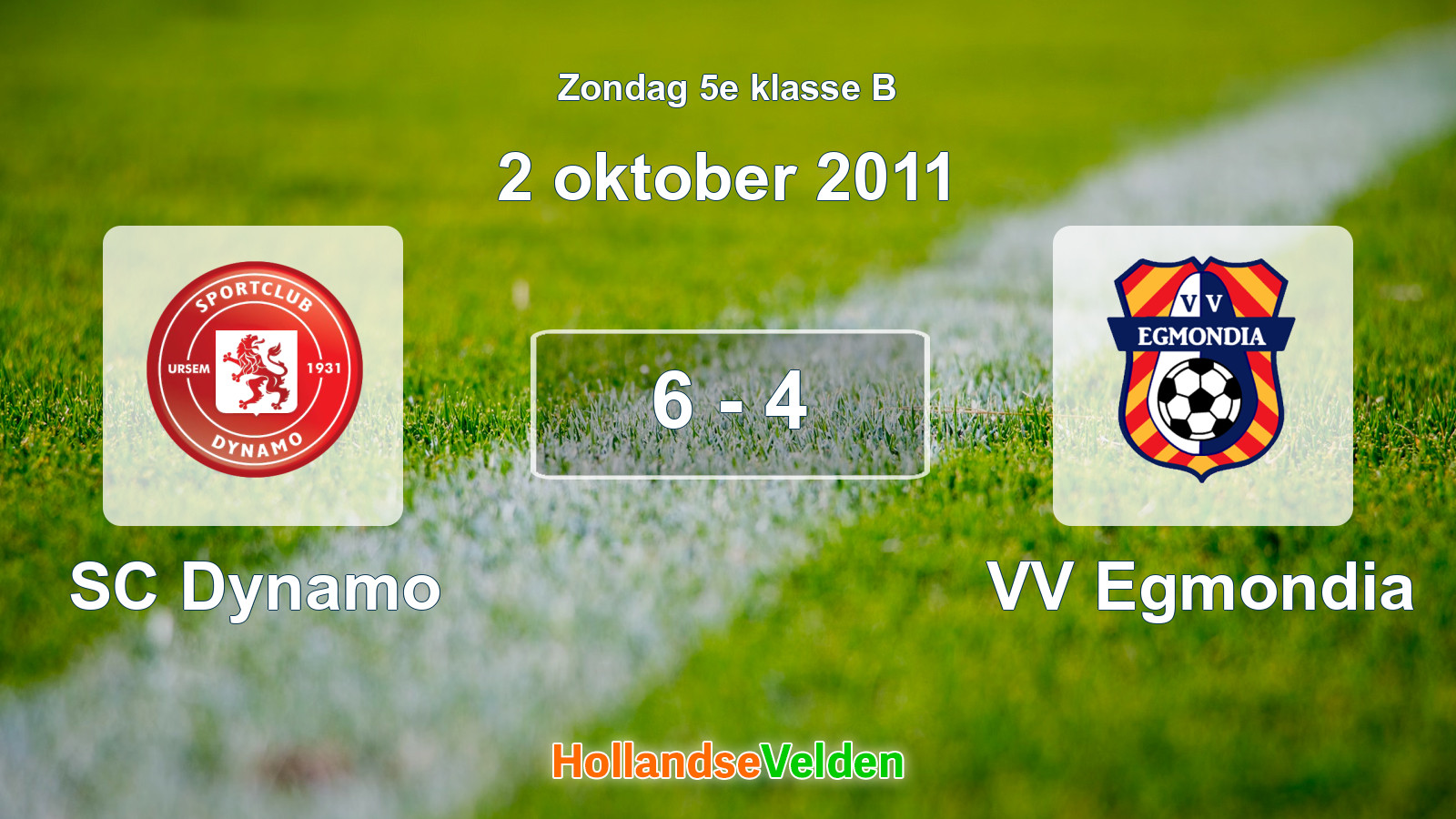 Gespeelde wedstrijd: SC Dynamo - VV Egmondia 6 - 4 (2 oktober 2011)