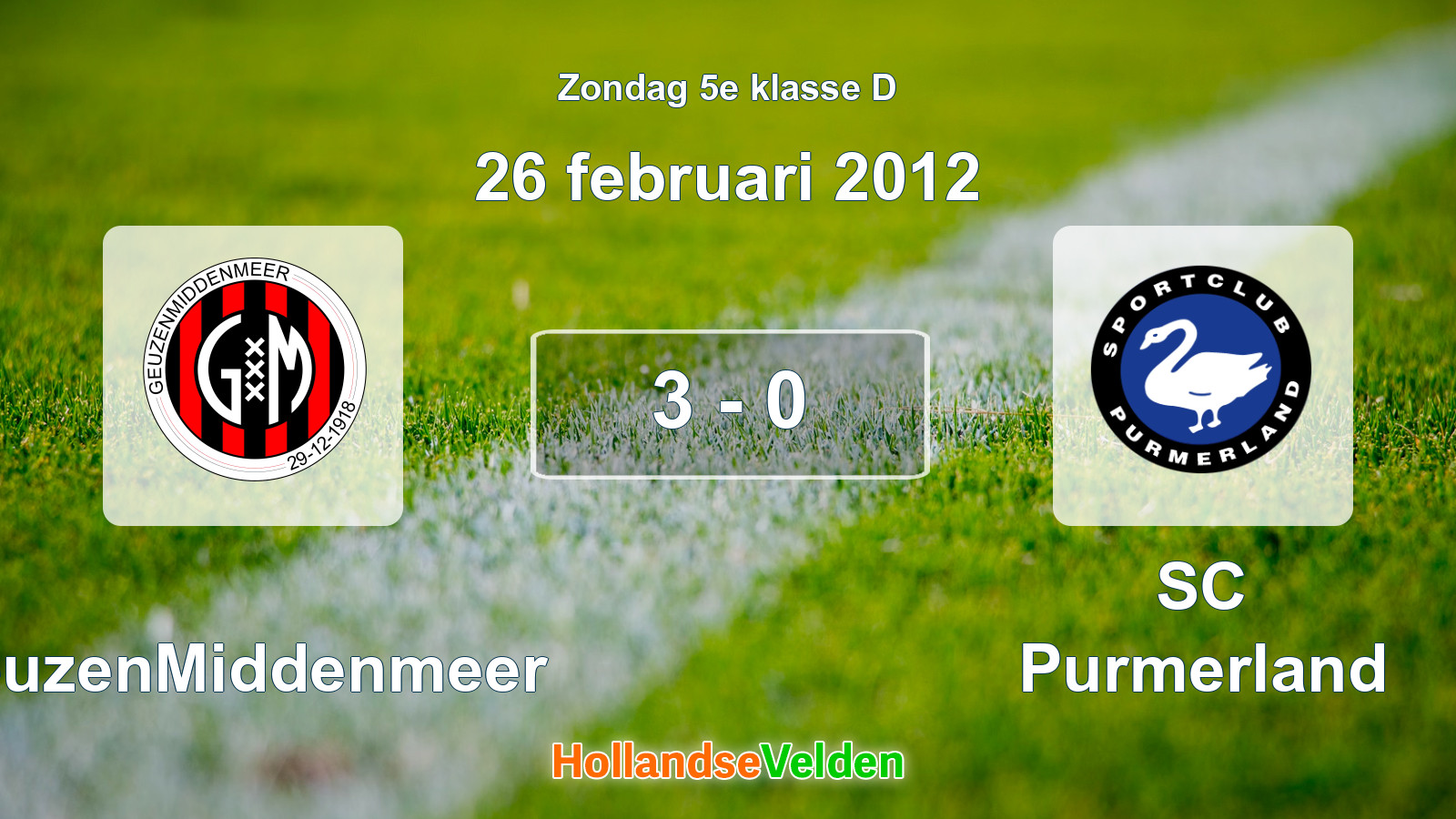 Gespeelde wedstrijd: GeuzenMiddenmeer - SC Purmerland 3 - 0 (26 februari 2012)