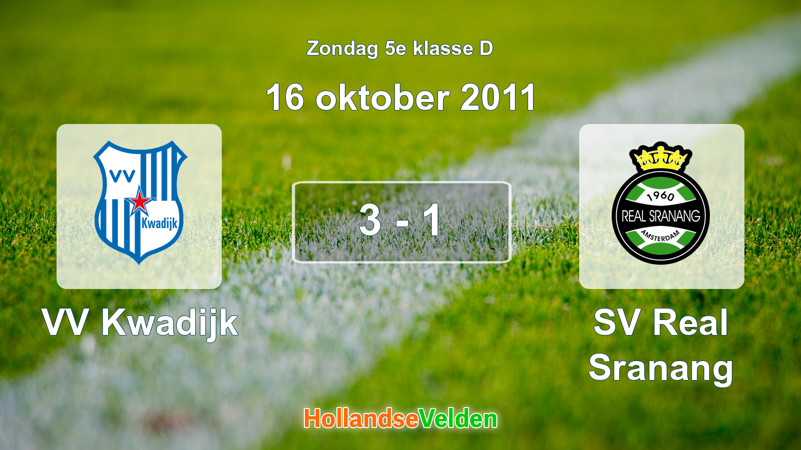 Gespeelde wedstrijd: VV Kwadijk - SV Real Sranang 3 - 1 (16 oktober 2011)