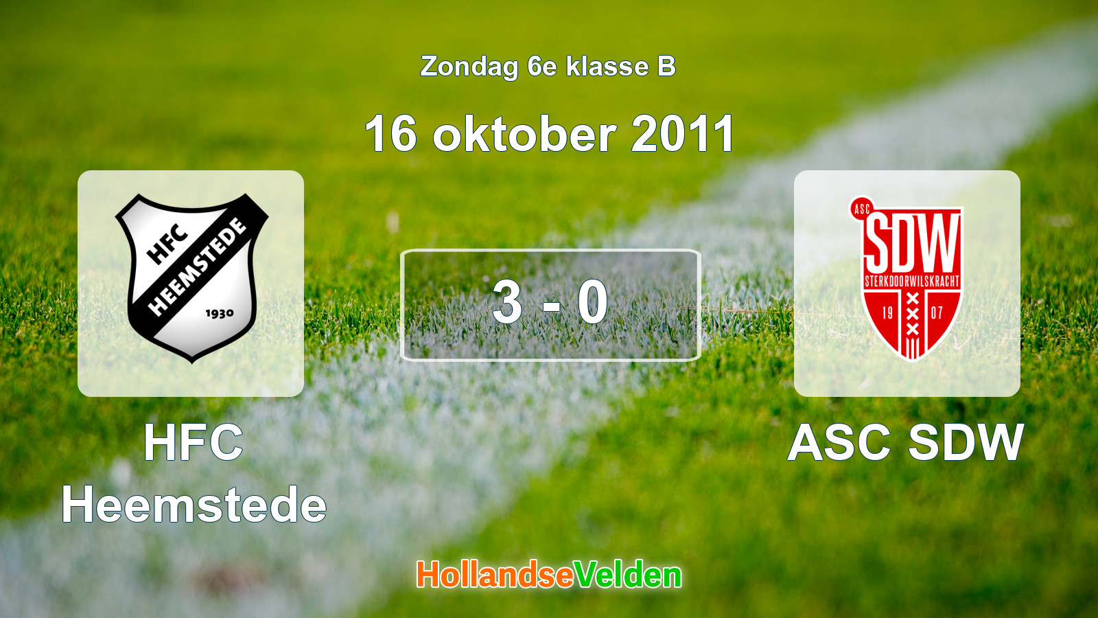 Gespeelde wedstrijd: HFC Heemstede - ASC SDW 3 - 0 (16 oktober 2011)