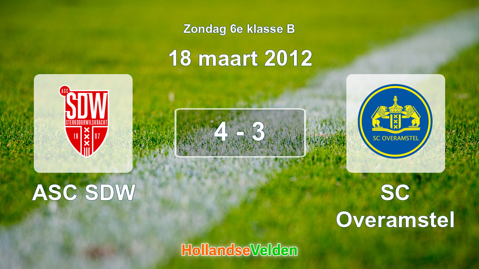 Gespeelde wedstrijd: ASC SDW - SC Overamstel 4 - 3 (18 maart 2012)