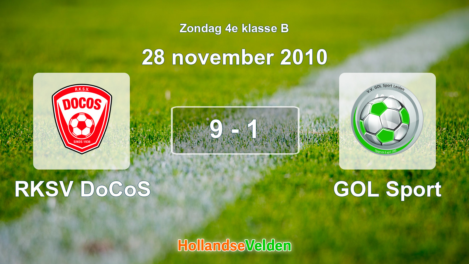 Gespeelde wedstrijd: RKSV DoCoS - GOL Sport 9 - 1 (28 november 2010)