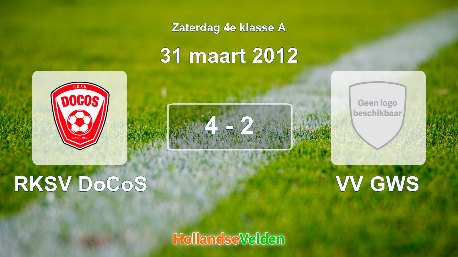 Gespeelde wedstrijd: RKSV DoCoS - VV GWS 4 - 2 (31 maart 2012)