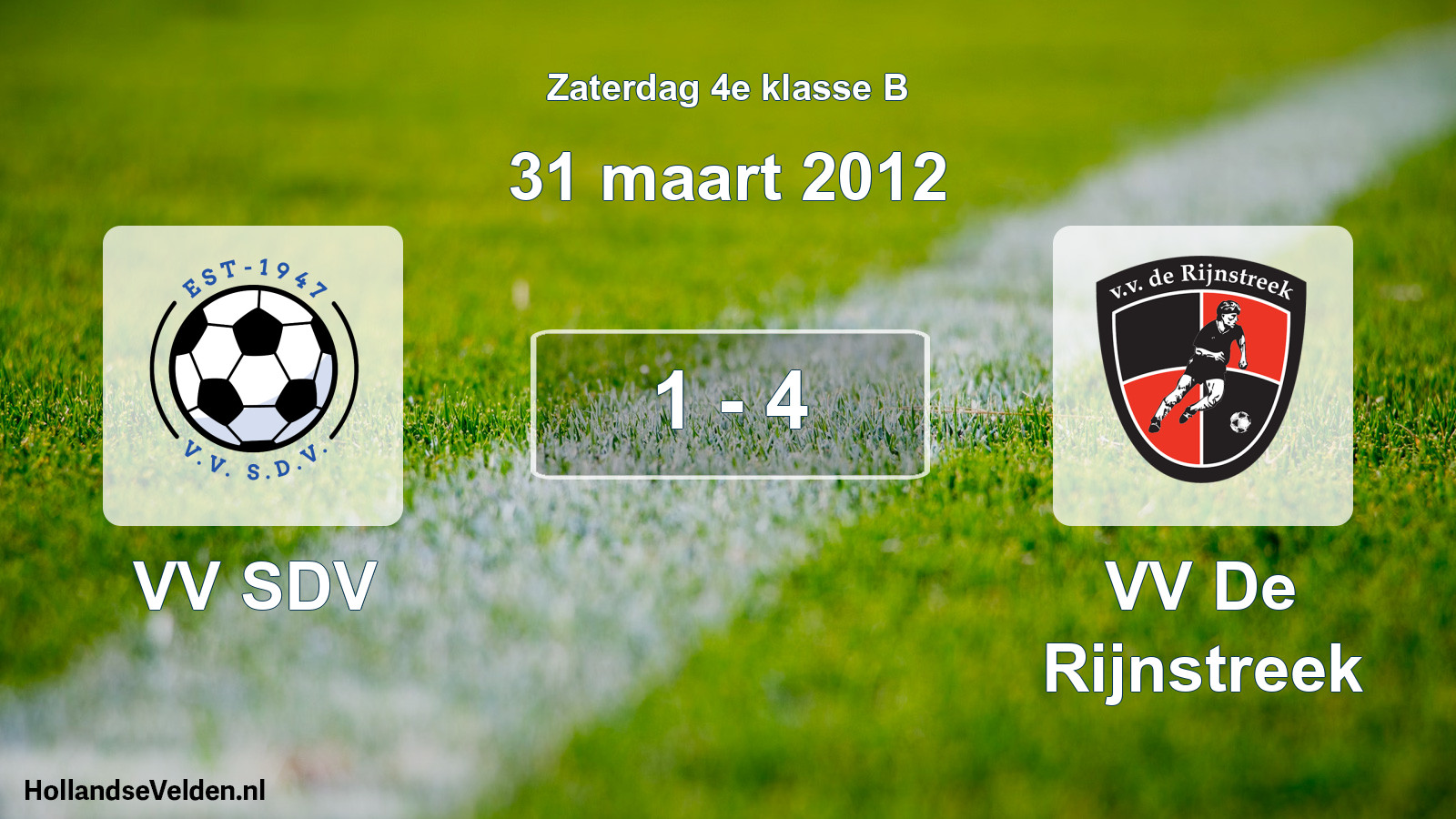 Gespeelde wedstrijd: VV SDV - VV De Rijnstreek 1 - 4 (31 maart 2012)