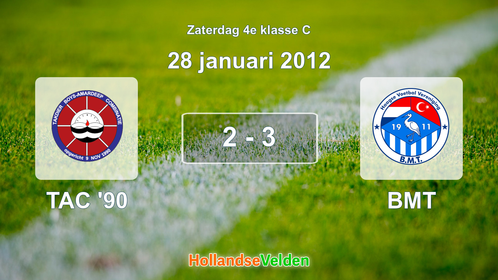 Gespeelde wedstrijd: TAC '90 - BMT 2 - 3 (28 januari 2012)