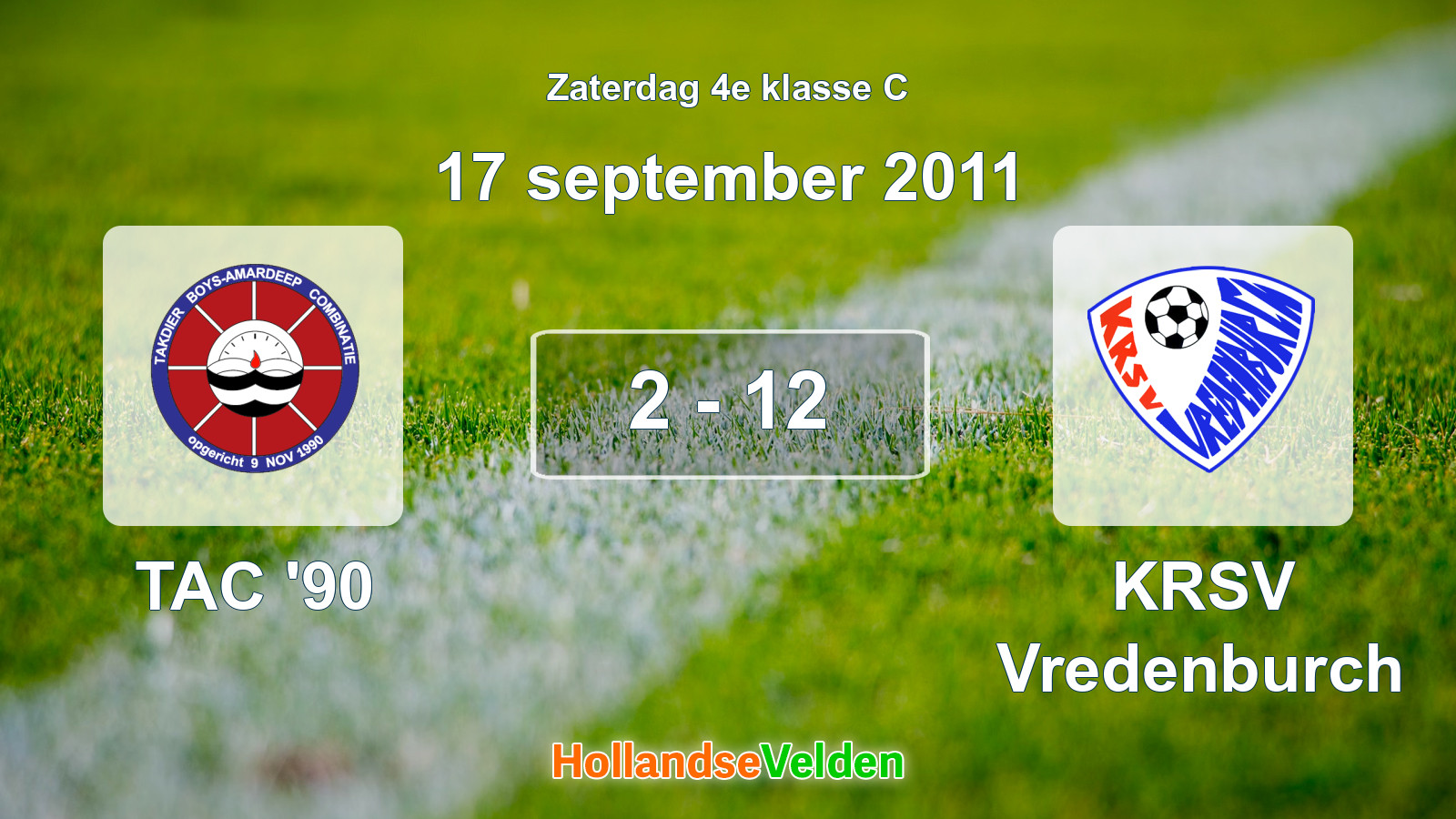 Gespeelde wedstrijd: TAC '90 - KRSV Vredenburch 2 - 12 (17 september 2011)
