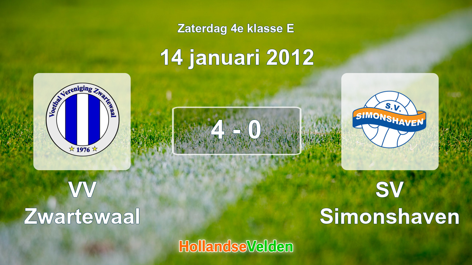 Gespeelde wedstrijd: VV Zwartewaal - SV Simonshaven 4 - 0 (14 januari 2012)