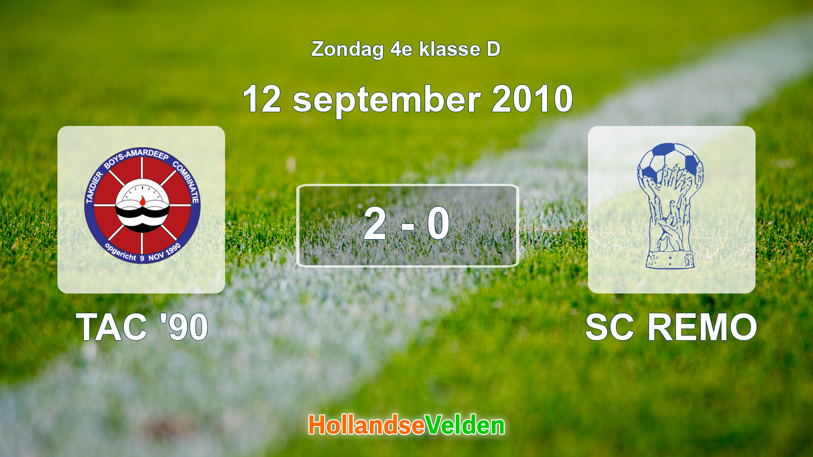 Gespeelde wedstrijd: TAC '90 - SC REMO 2 - 0 (12 september 2010)