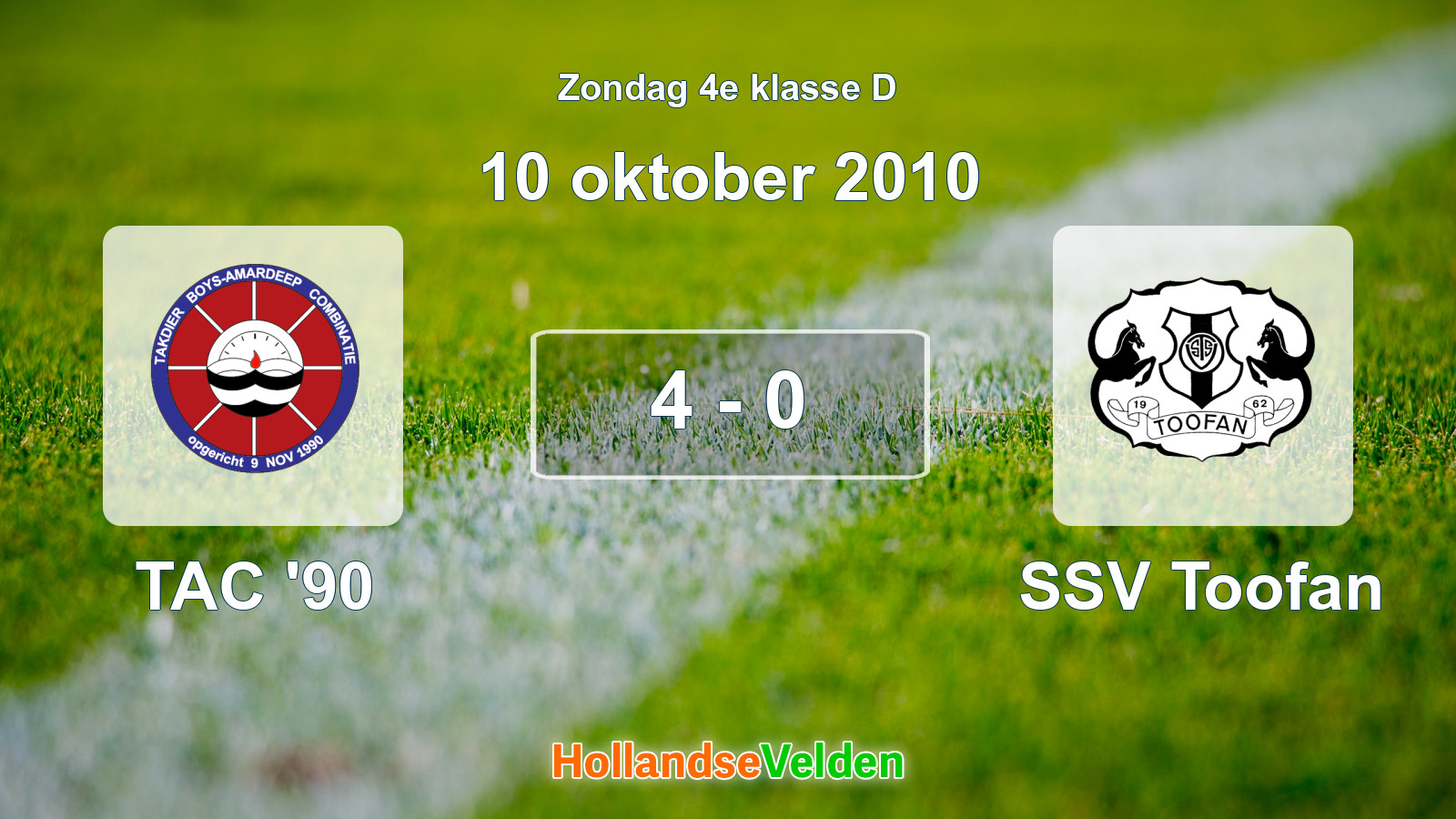 Gespeelde wedstrijd: TAC '90 - SSV Toofan 4 - 0 (10 oktober 2010)