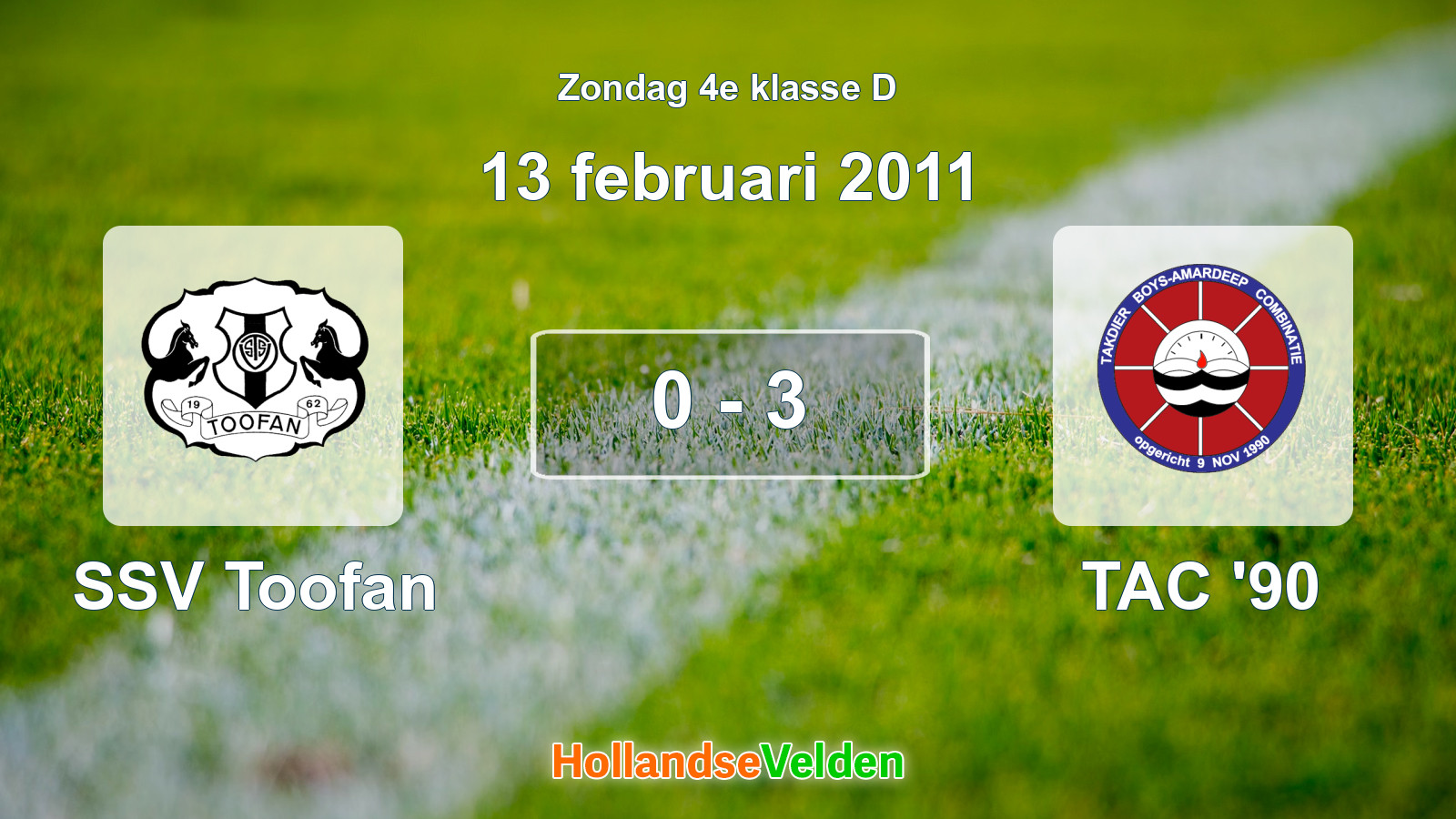 Gespeelde wedstrijd: SSV Toofan - TAC '90 0 - 3 (13 februari 2011)