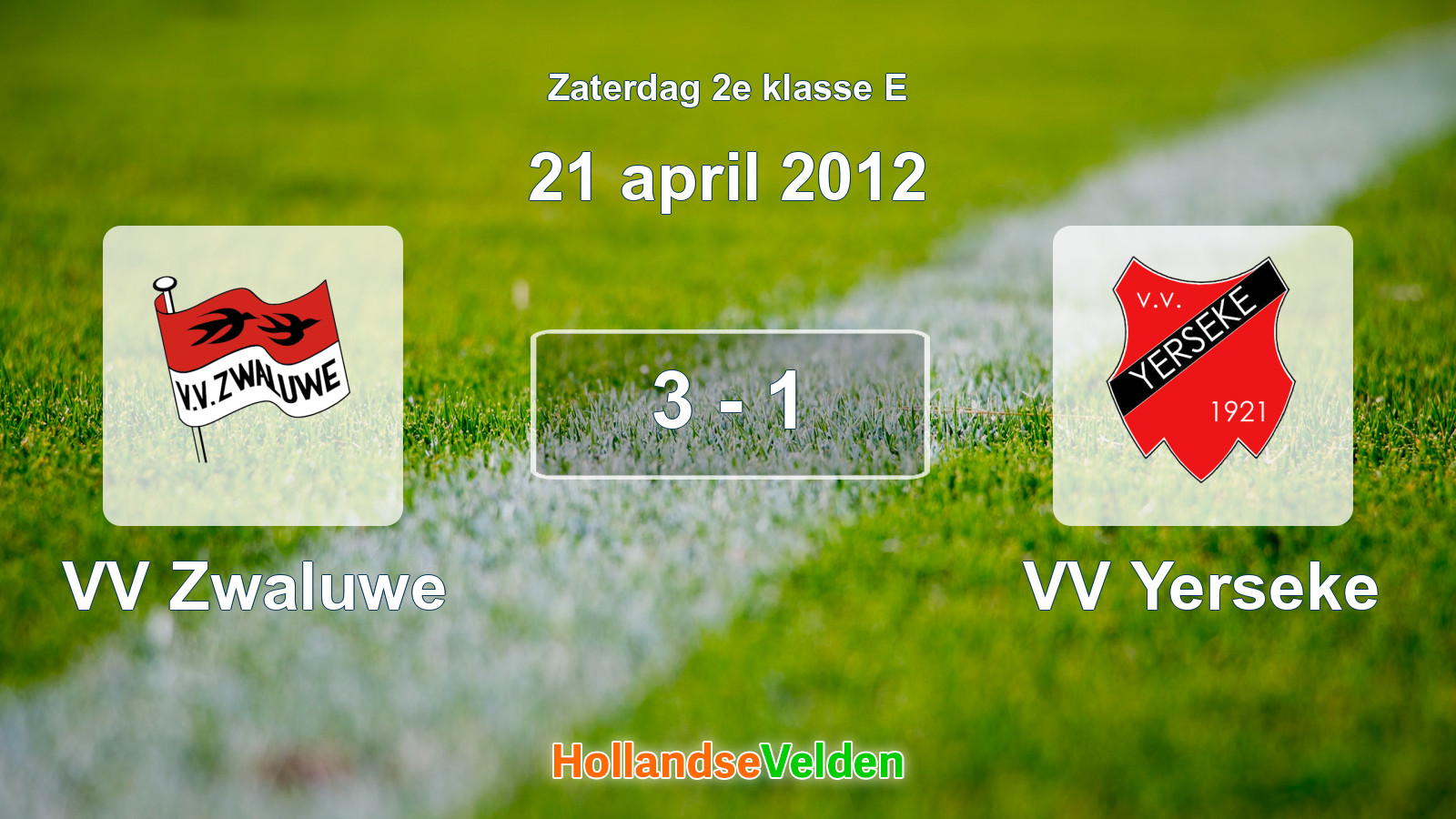 Gespeelde wedstrijd: VV Zwaluwe - VV Yerseke 3 - 1 (21 april 2012)