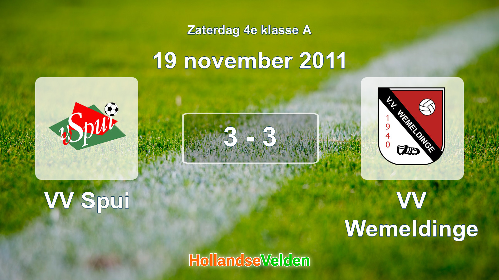 Gespeelde wedstrijd: VV Spui - VV Wemeldinge 3 - 3 (19 november 2011)