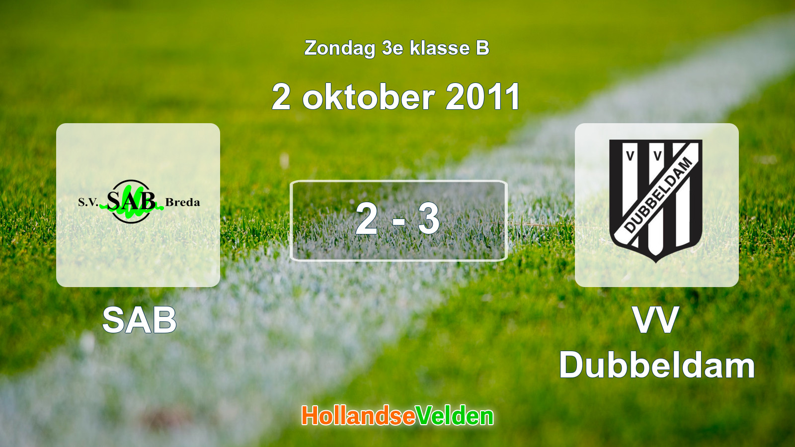 Gespeelde wedstrijd: SAB - VV Dubbeldam 2 - 3 (2 oktober 2011)