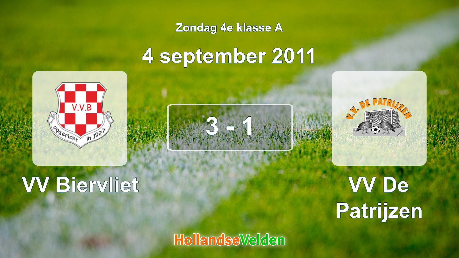 Gespeelde wedstrijd: VV Biervliet - VV De Patrijzen 3 - 1 (4 september 2011)