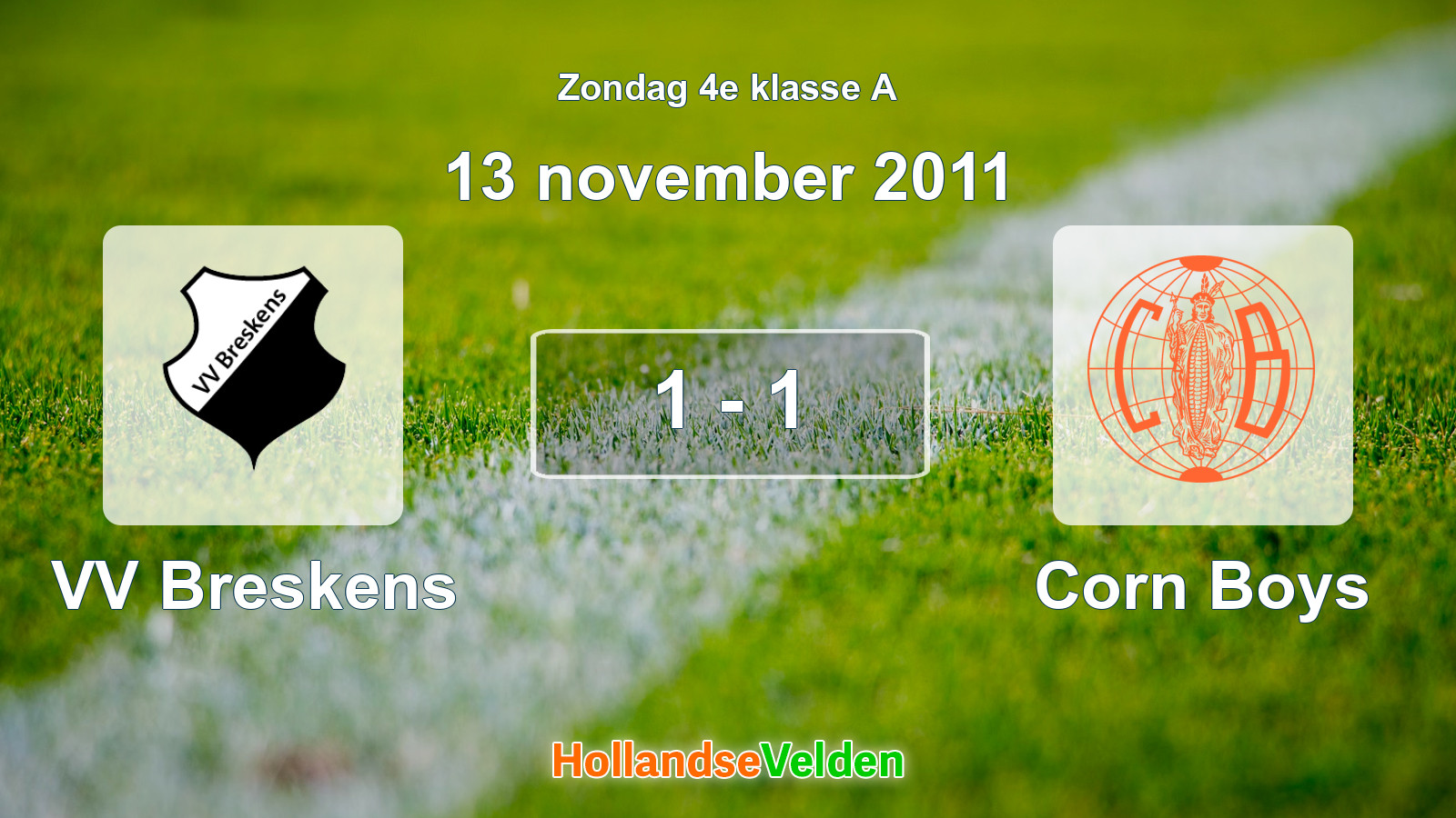 Gespeelde wedstrijd: VV Breskens - Corn Boys 1 - 1 (13 november 2011)