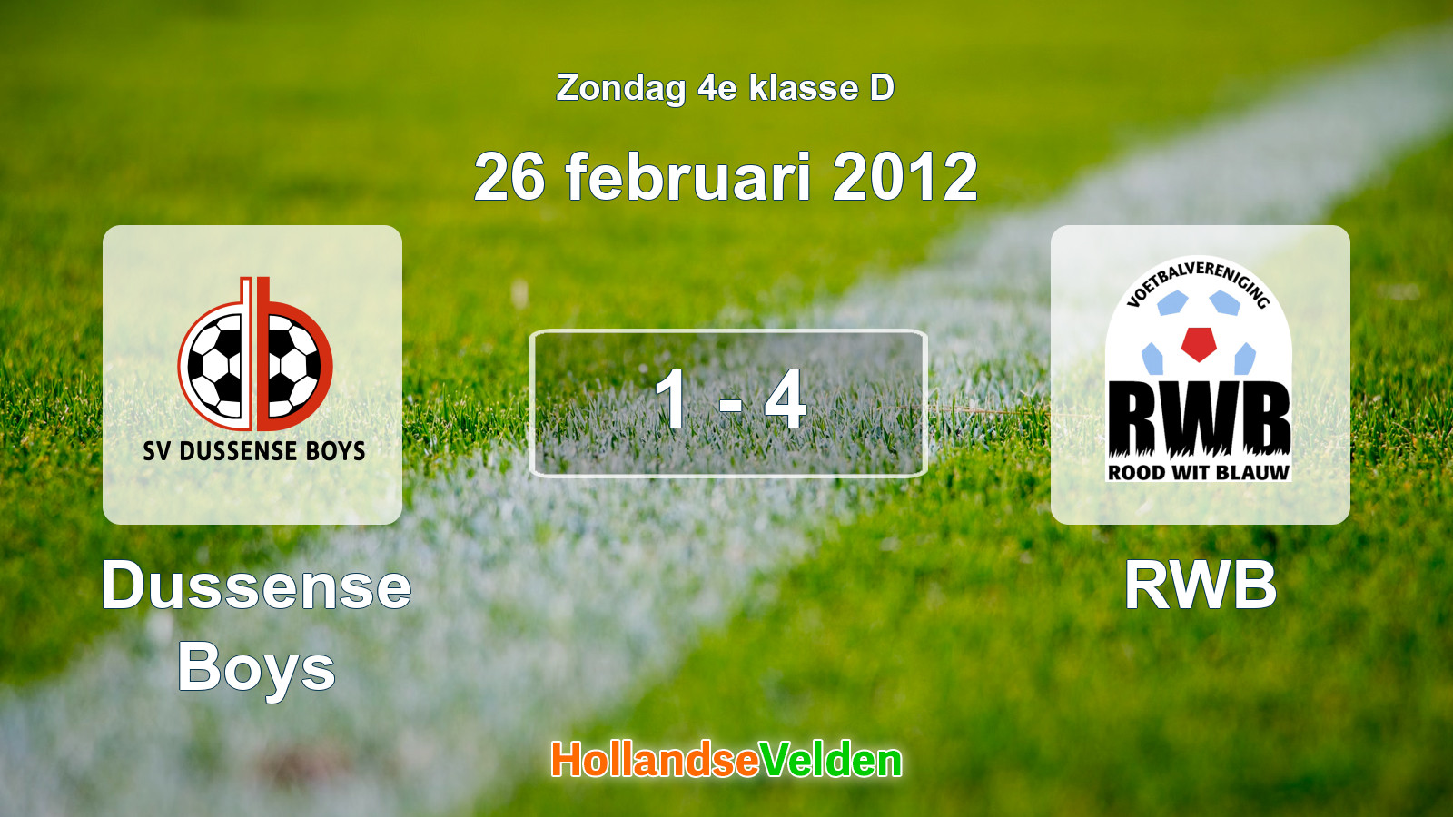 Gespeelde wedstrijd: Dussense Boys - RWB 1 - 4 (26 februari 2012)