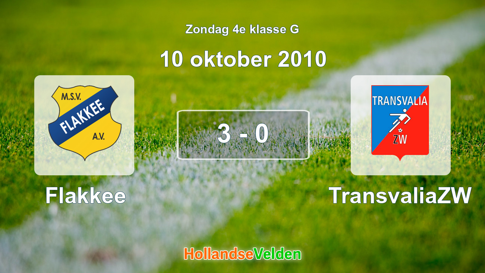 Gespeelde wedstrijd: Flakkee - TransvaliaZW 3 - 0 (10 oktober 2010)