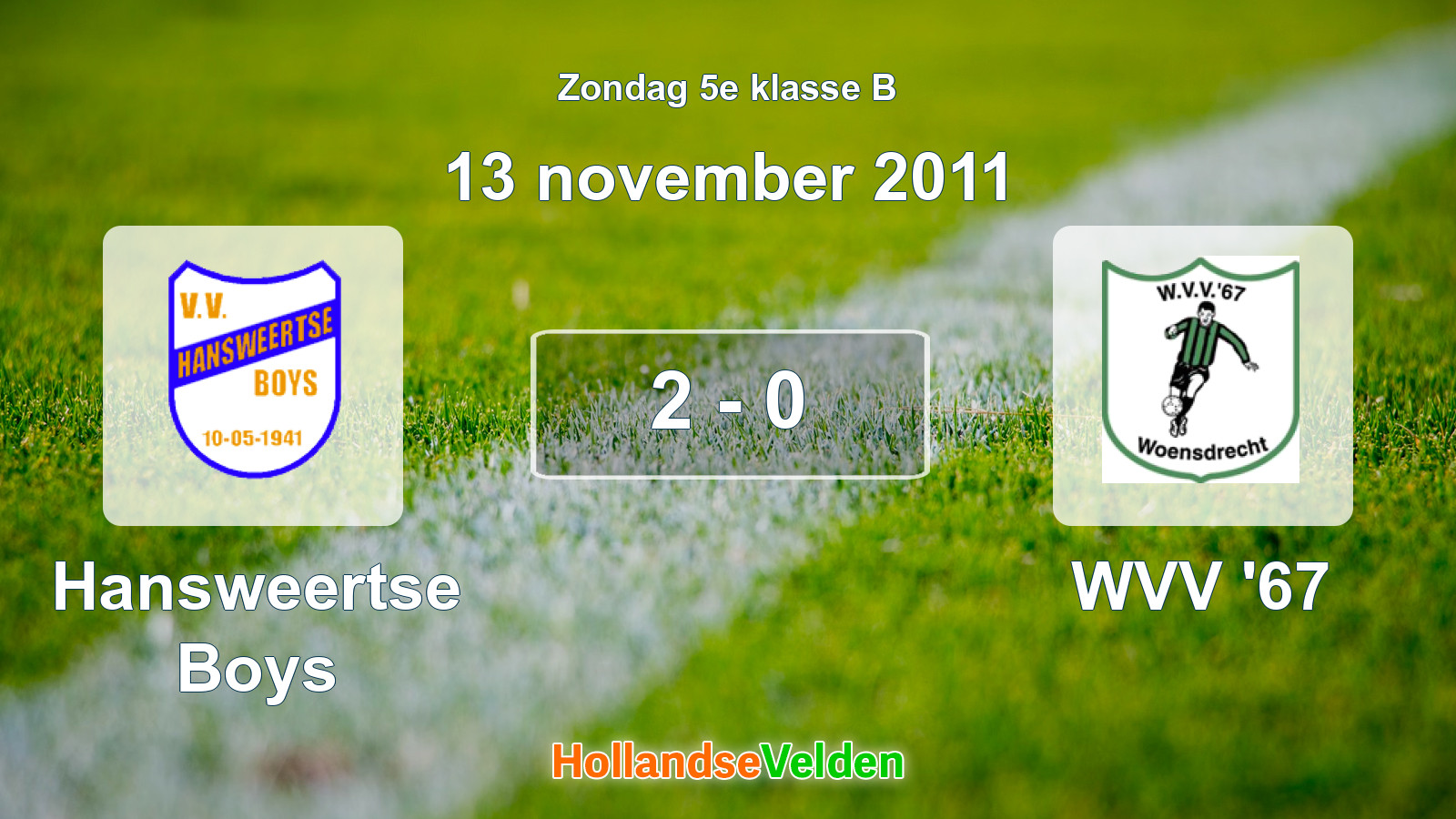 Gespeelde wedstrijd: Hansweertse Boys - WVV '67 2 - 0 (13 november 2011)