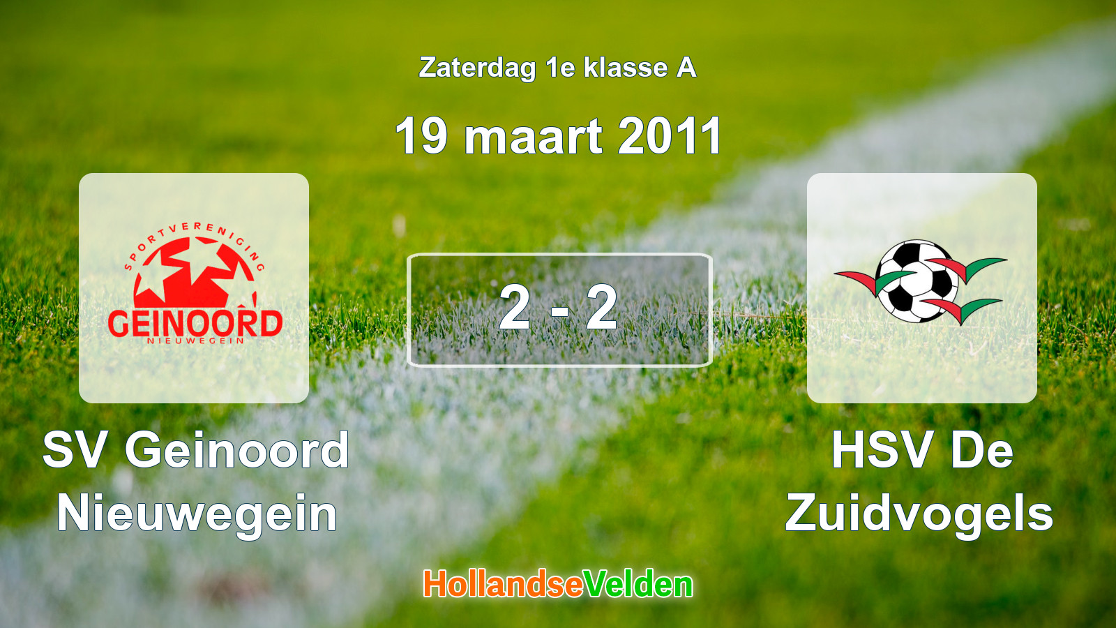 Gespeelde wedstrijd: SV Geinoord Nieuwegein - HSV De Zuidvogels 2 - 2 (19 maart 2011)