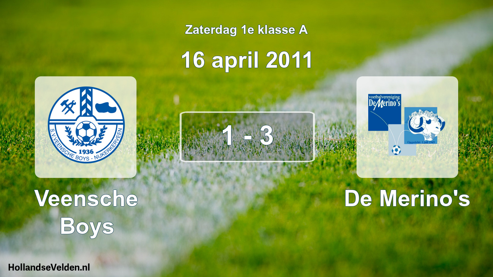 Gespeelde wedstrijd: Veensche Boys - De Merino's 1 - 3 (16 april 2011)