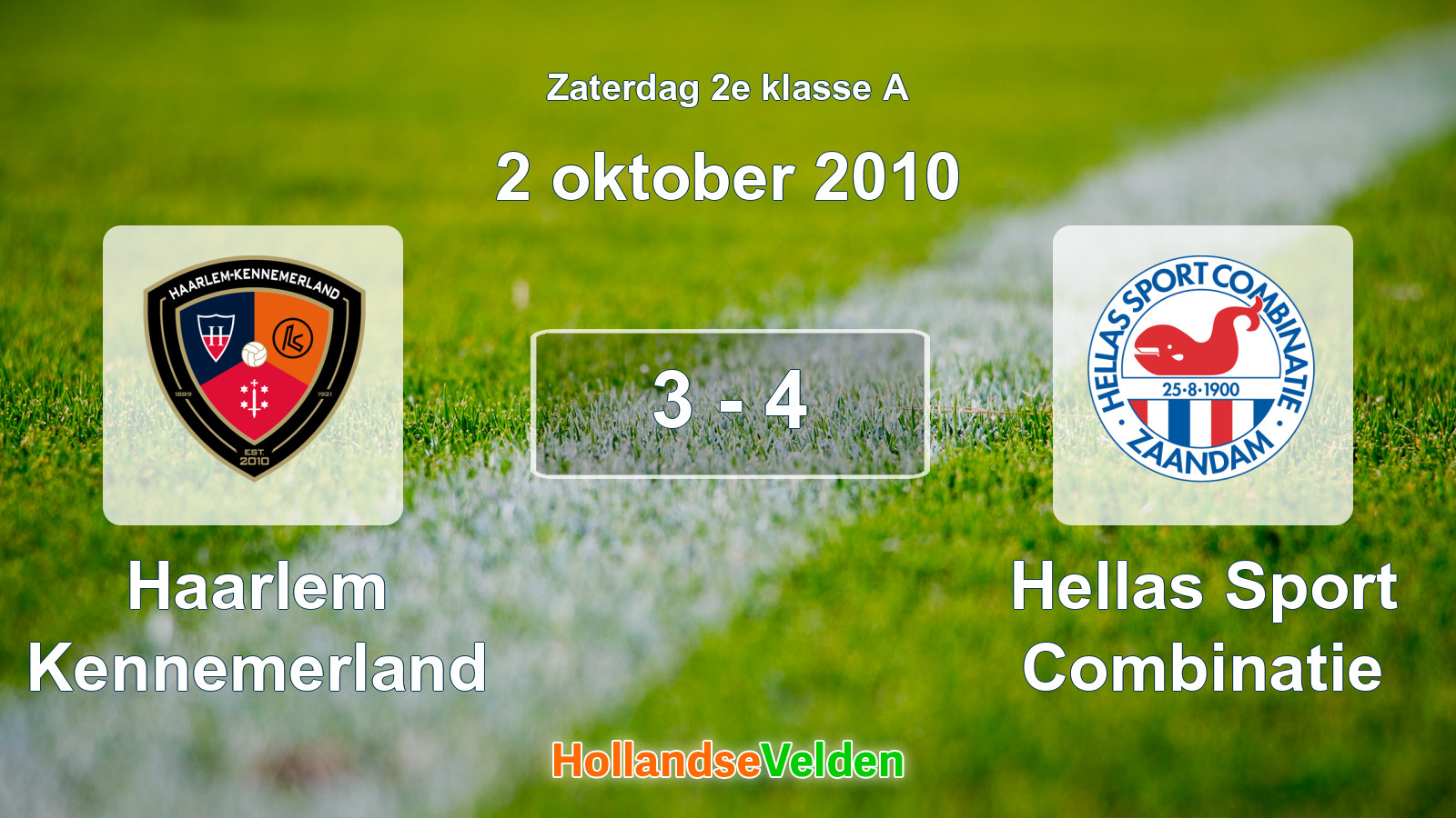 Gespeelde wedstrijd: Haarlem Kennemerland - Hellas Sport Combinatie 3 - 4 (2 oktober 2010)
