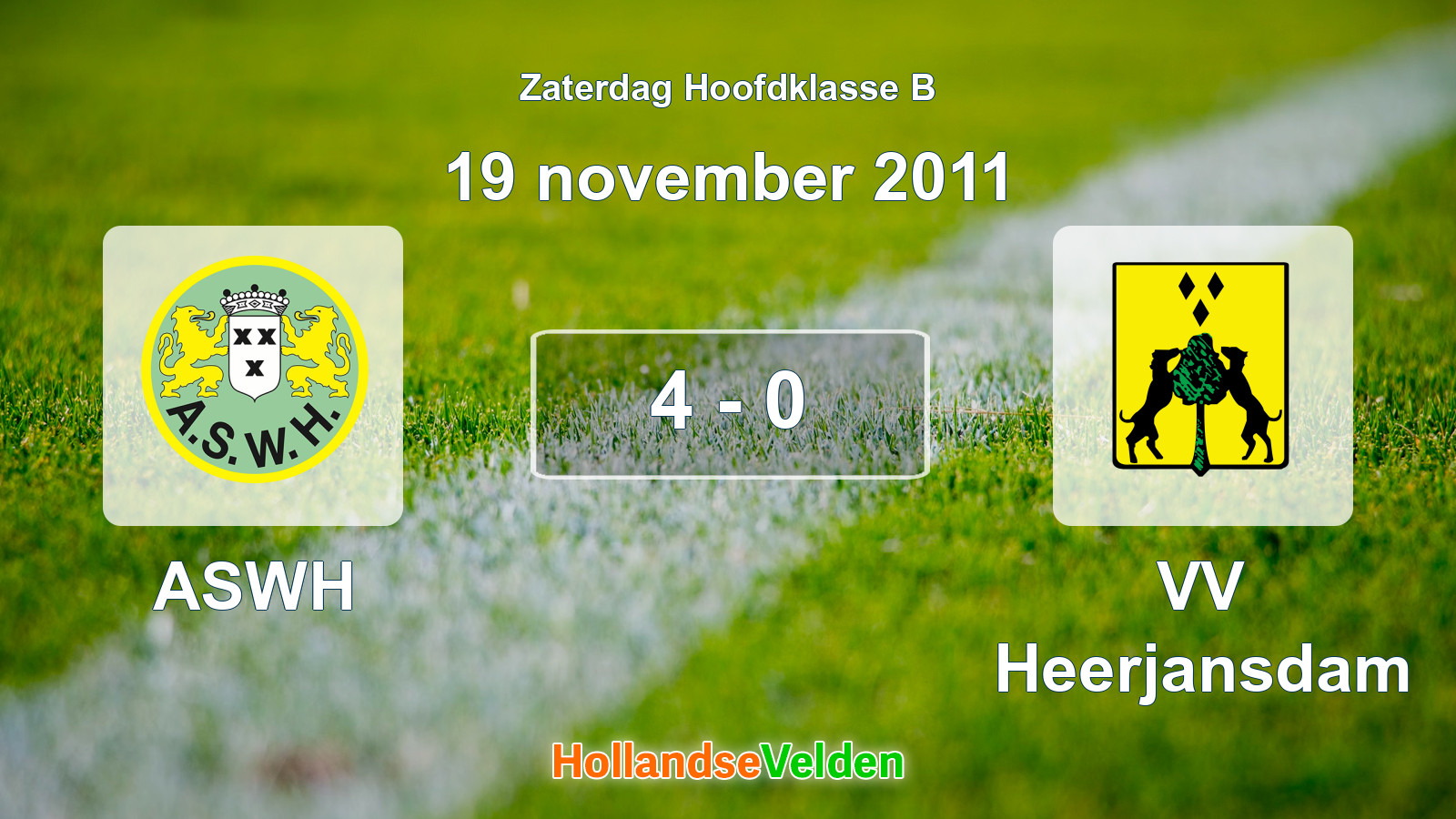Gespeelde wedstrijd: ASWH - VV Heerjansdam 4 - 0 (19 november 2011)