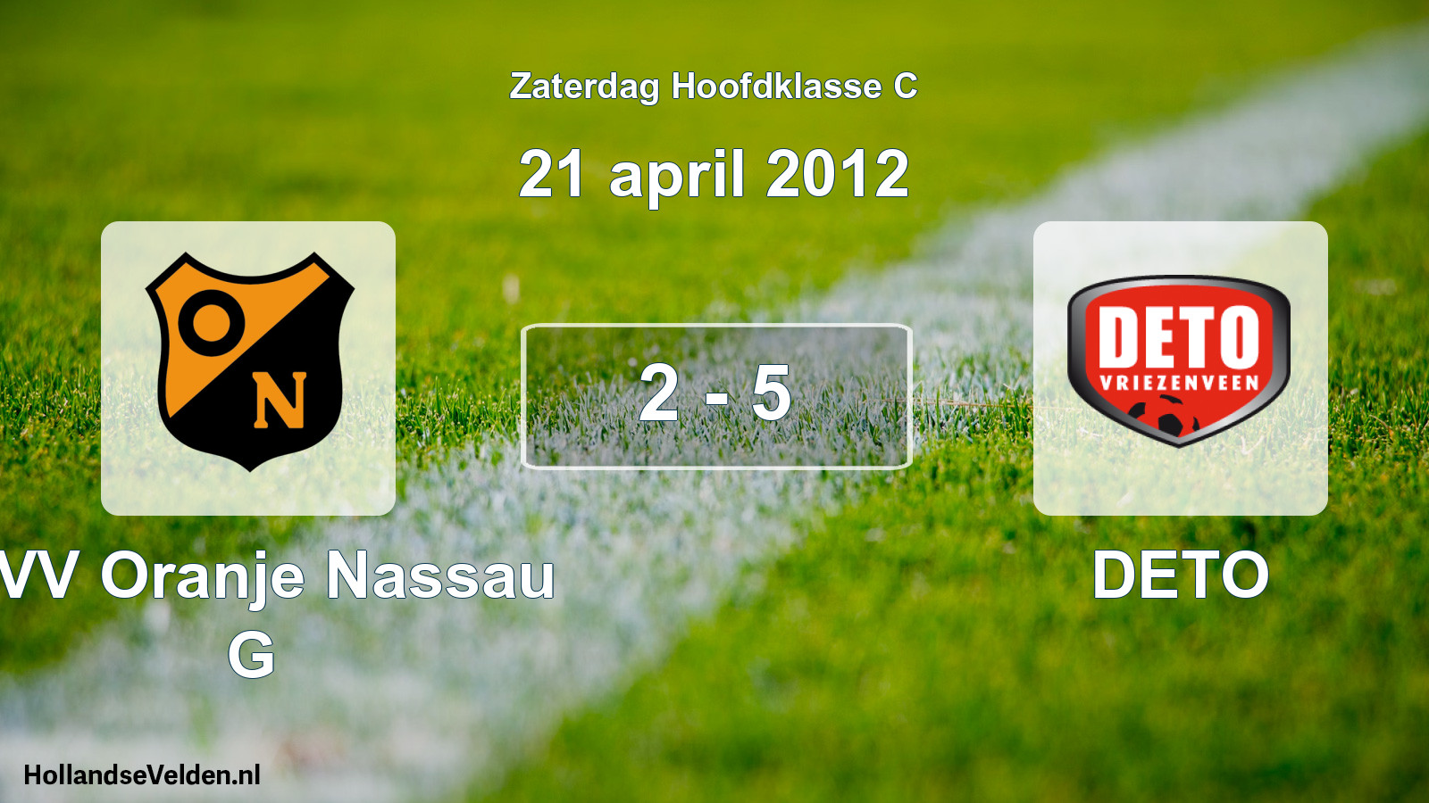 Gespeelde wedstrijd: CVV Oranje Nassau G - DETO 2 - 5 (21 april 2012)