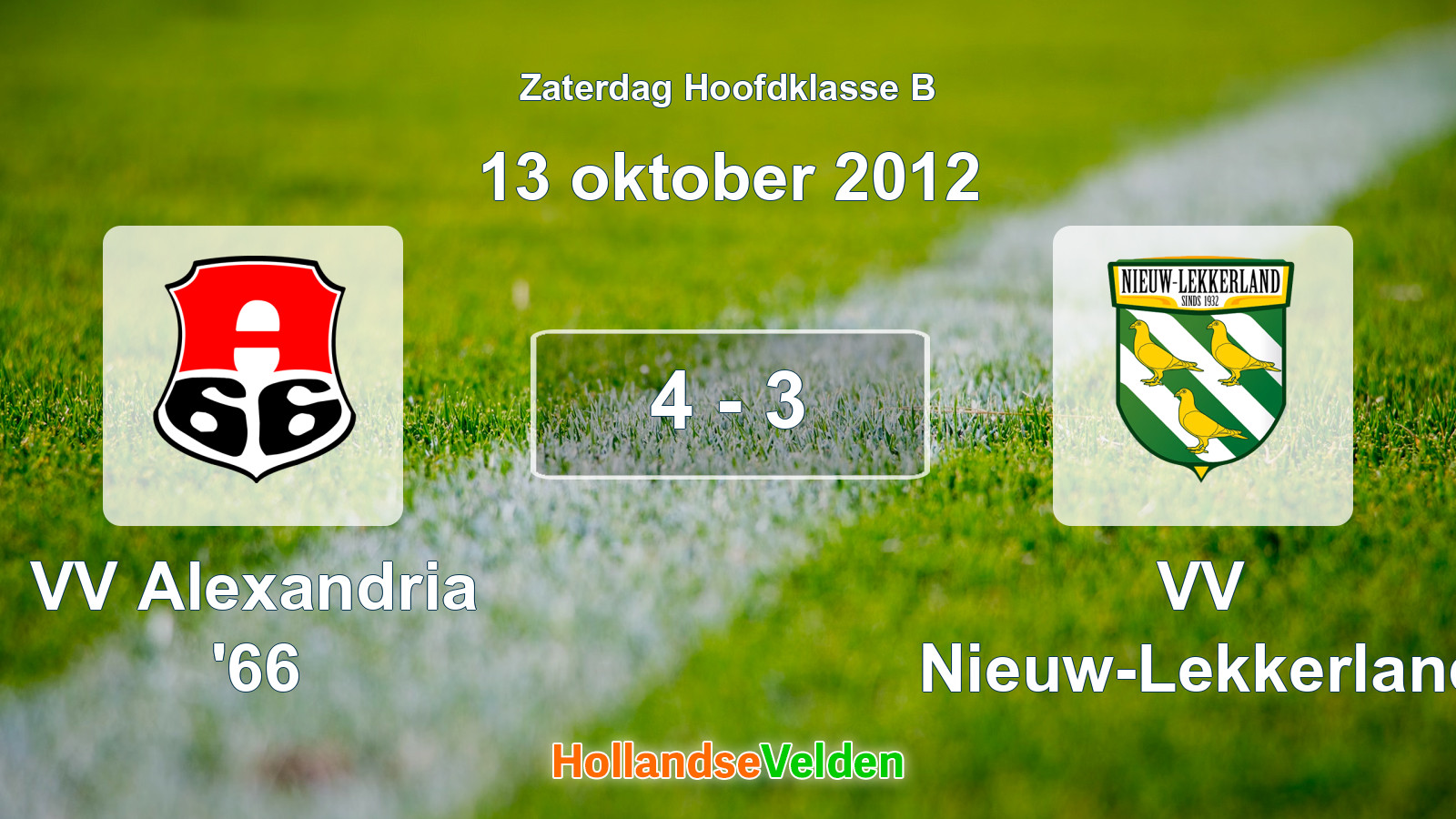 Gespeelde wedstrijd: VV Alexandria '66 - VV Nieuw-Lekkerland 4 - 3 (13 oktober 2012)