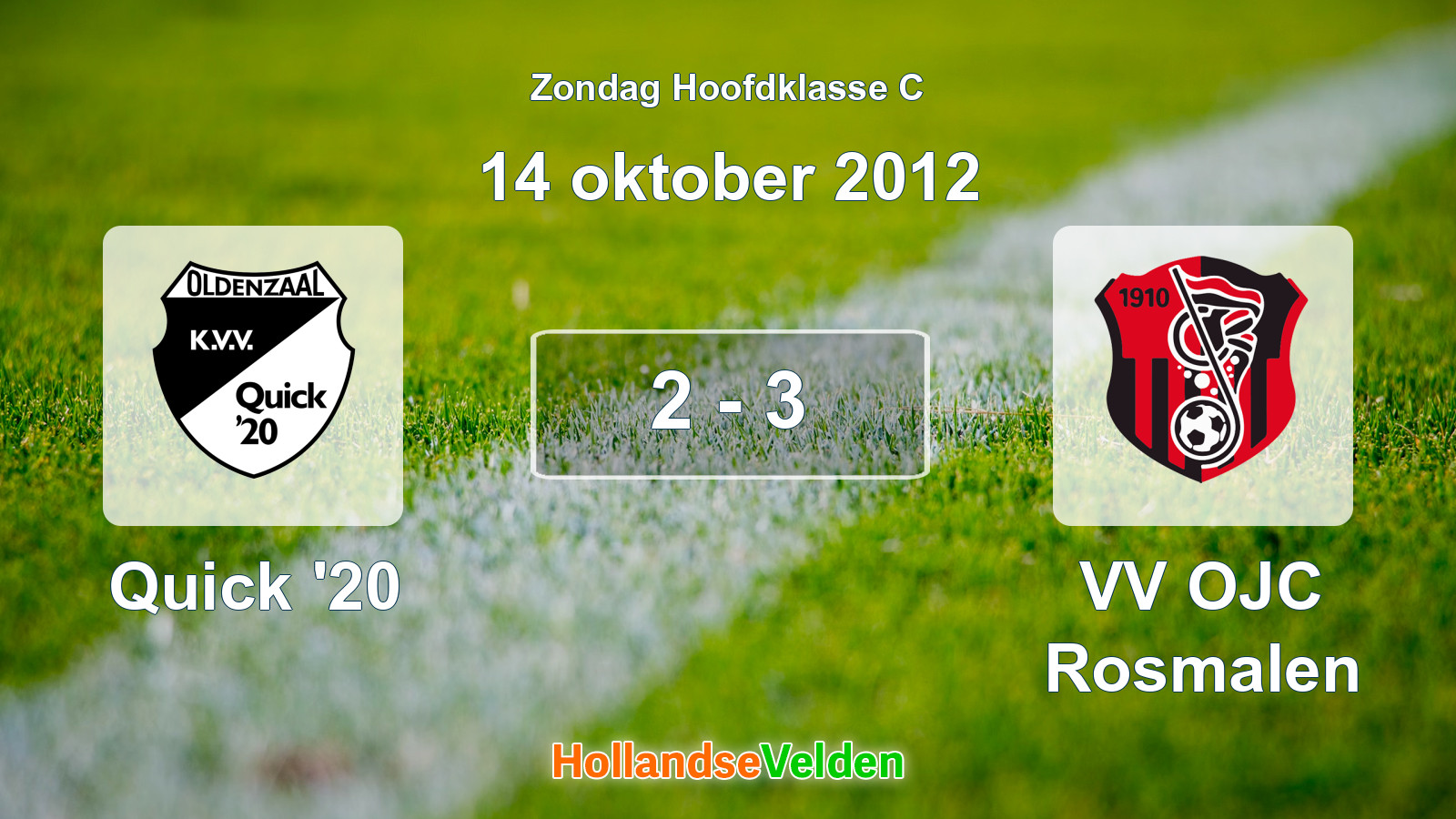 Gespeelde wedstrijd: Quick '20 - VV OJC Rosmalen 2 - 3 (14 oktober 2012)