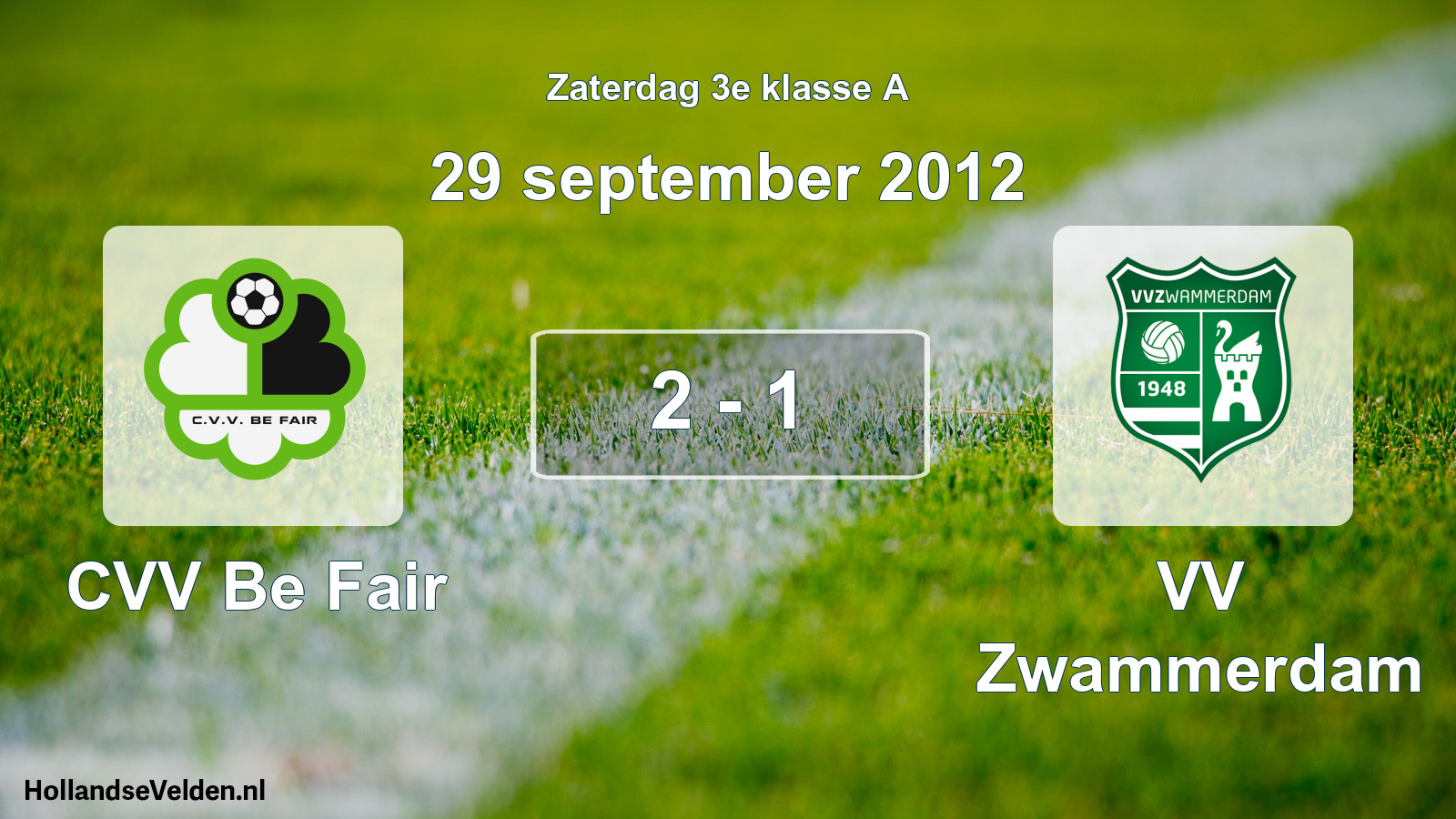 Gespeelde wedstrijd: CVV Be Fair - VV Zwammerdam 2 - 1 (29 september 2012)