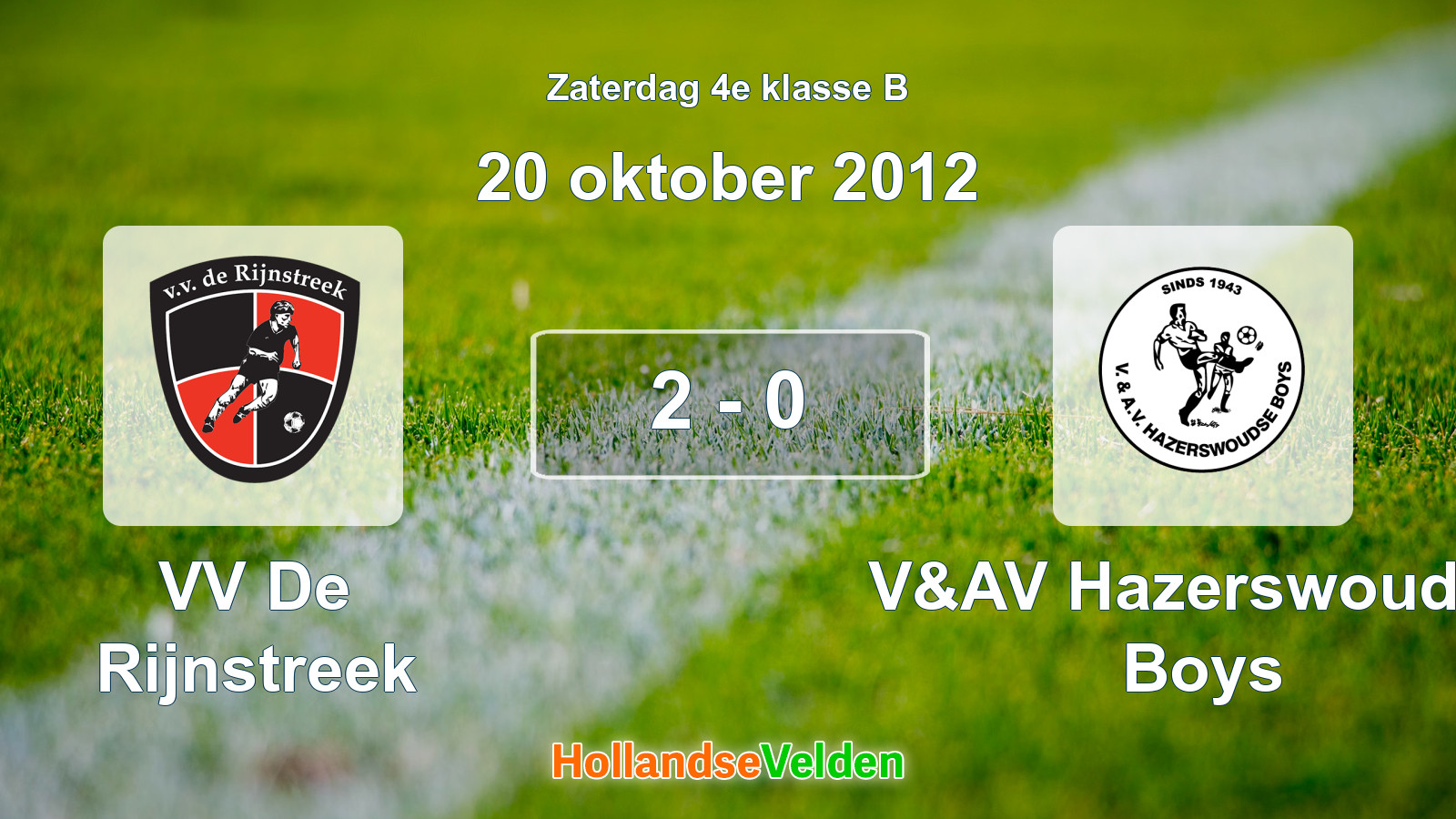 Gespeelde wedstrijd: VV De Rijnstreek - V&AV Hazerswoudse Boys 2 - 0 (20 oktober 2012)