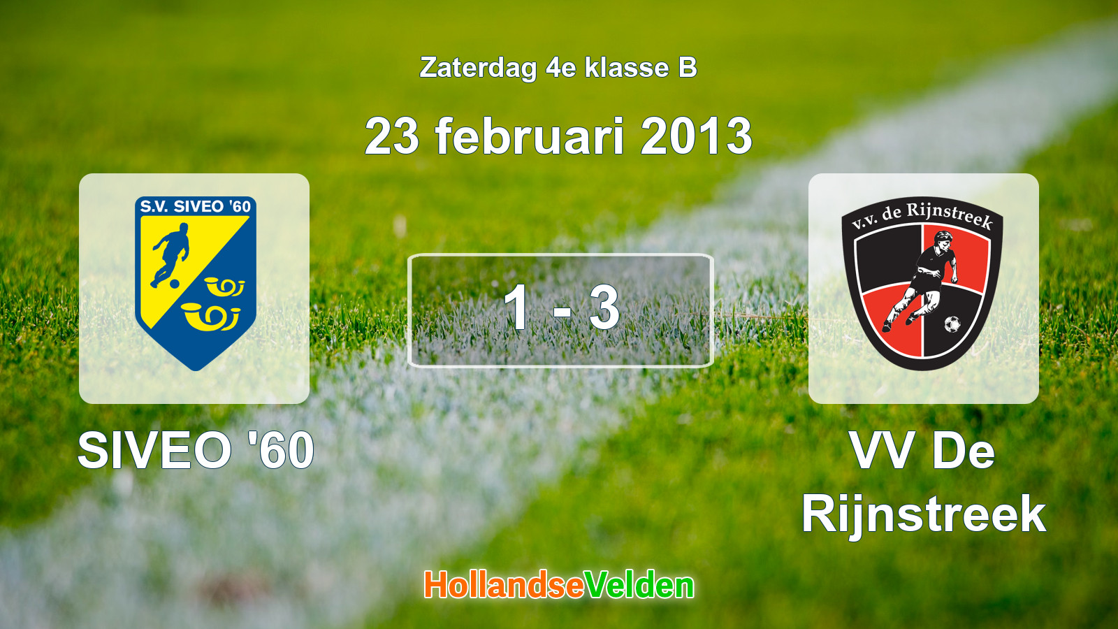 Gespeelde wedstrijd: SIVEO '60 - VV De Rijnstreek 1 - 3 (23 februari 2013)