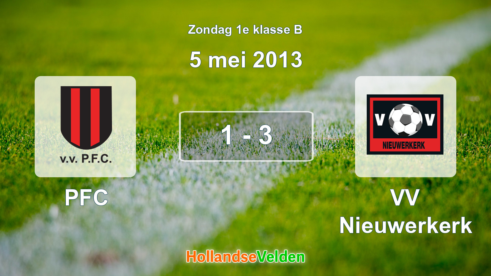Gespeelde wedstrijd: PFC - VV Nieuwerkerk 1 - 3 (5 mei 2013)