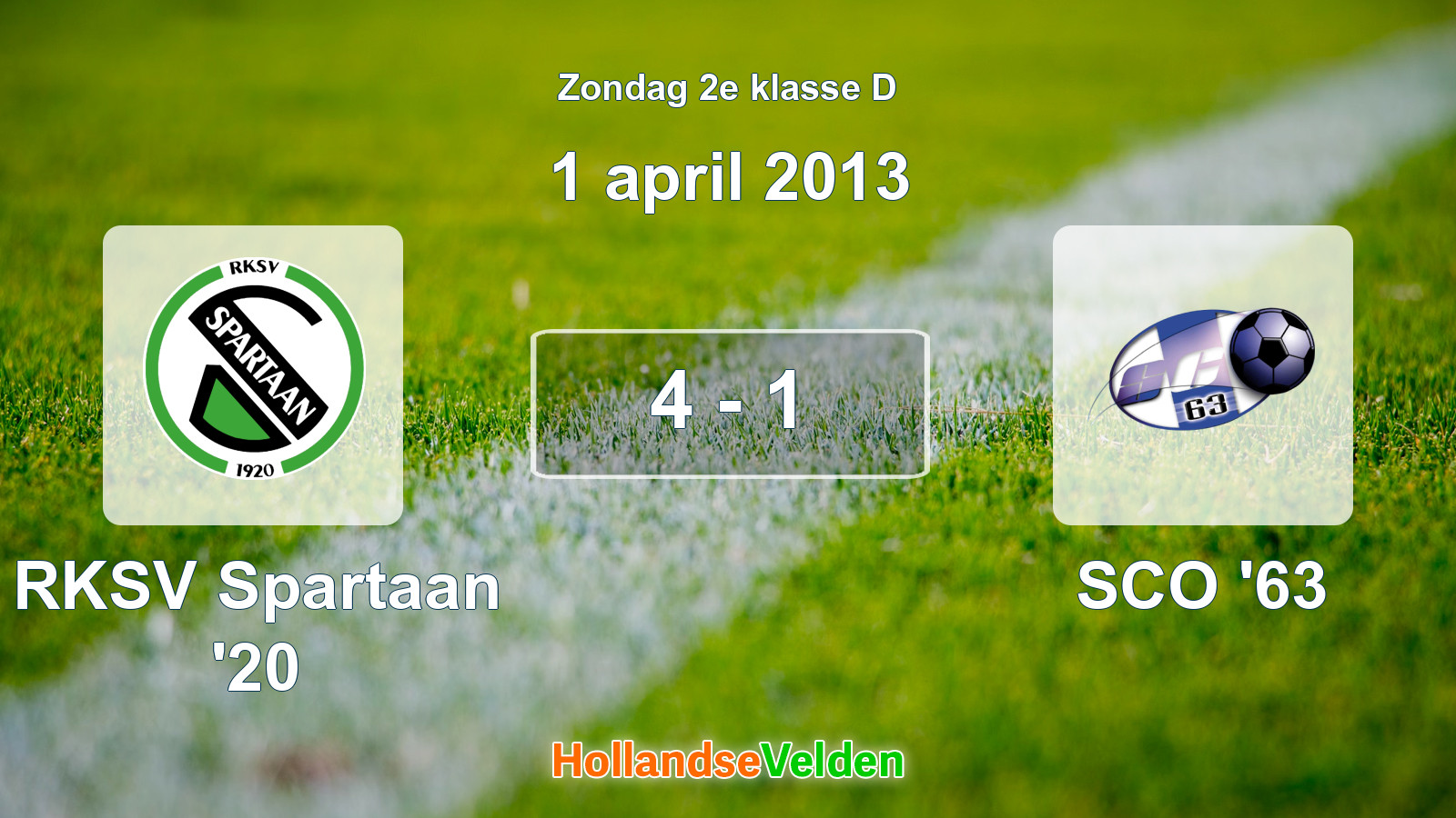 Gespeelde wedstrijd: RKSV Spartaan '20 - SCO '63 4 - 1 (1 april 2013)