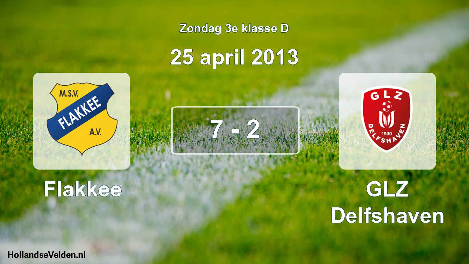 Gespeelde wedstrijd: Flakkee - GLZ Delfshaven 7 - 2 (25 april 2013)