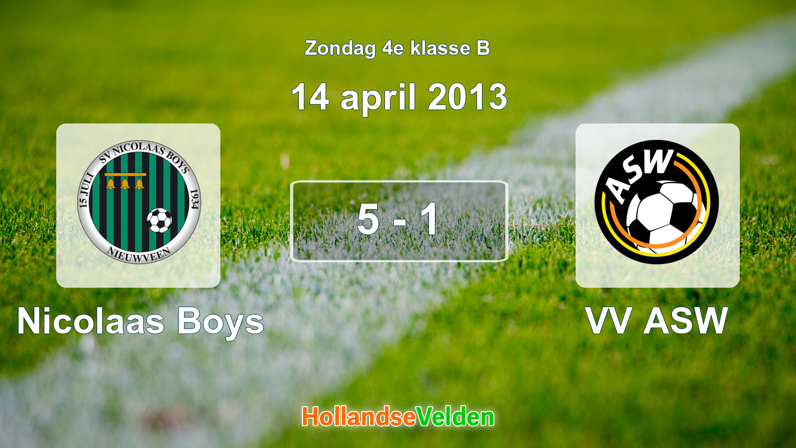 Gespeelde wedstrijd: Nicolaas Boys - VV ASW 5 - 1 (14 april 2013)