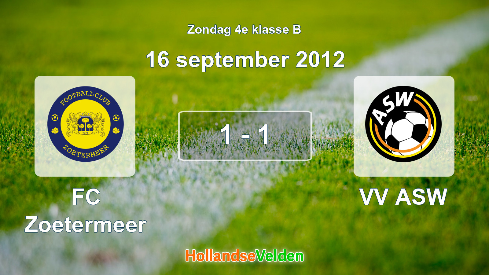 Gespeelde wedstrijd: FC Zoetermeer - VV ASW 1 - 1 (16 september 2012)