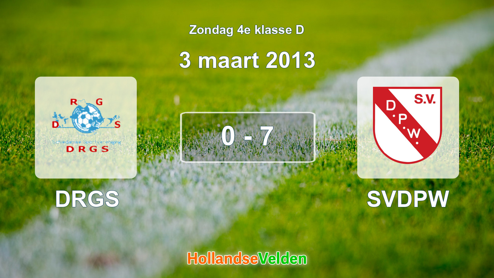 Gespeelde wedstrijd: DRGS - SVDPW 0 - 7 (3 maart 2013)