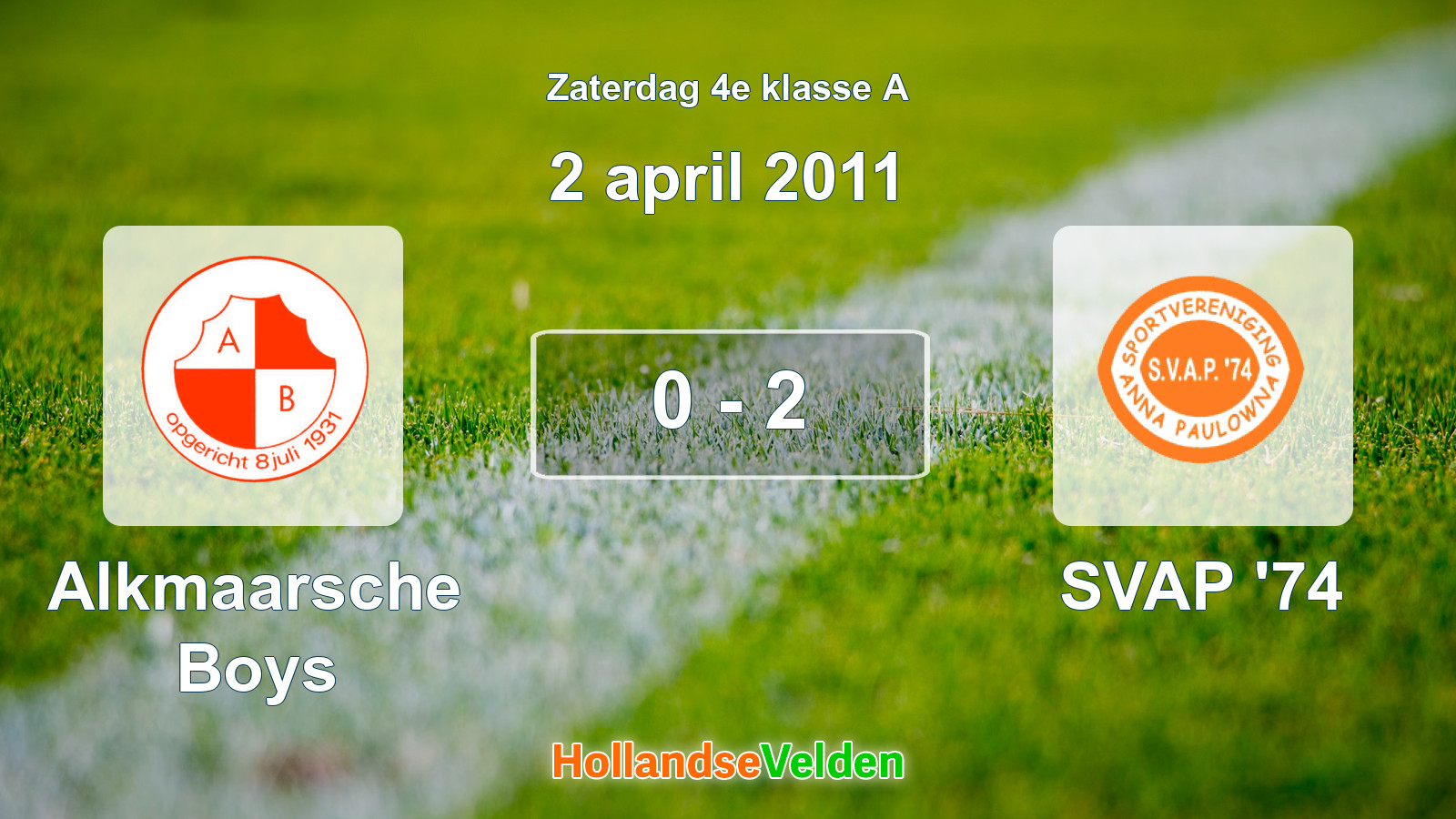 Gespeelde wedstrijd: Alkmaarsche Boys - SVAP '74 0 - 2 (2 april 2011)