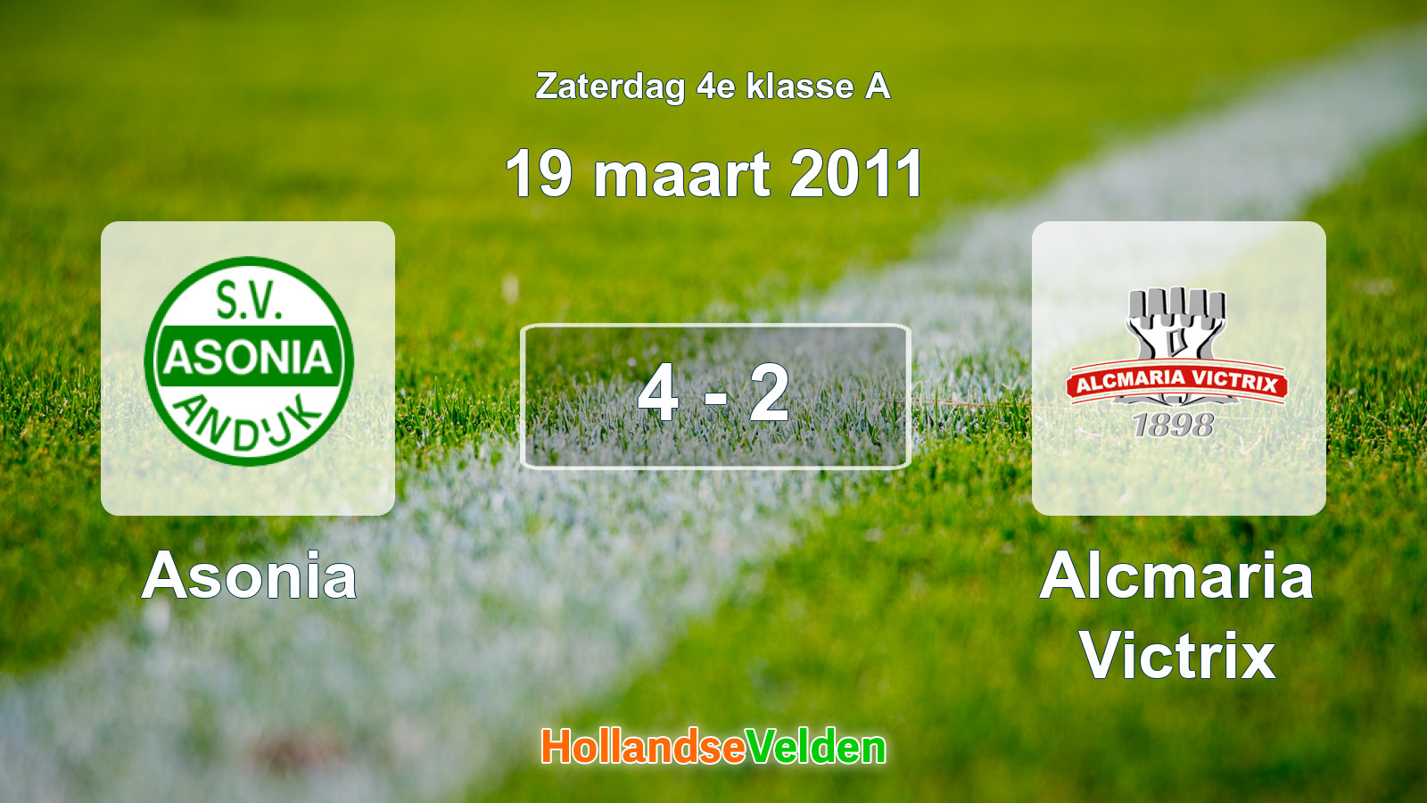 Gespeelde wedstrijd: Asonia - Alcmaria Victrix 4 - 2 (19 maart 2011)