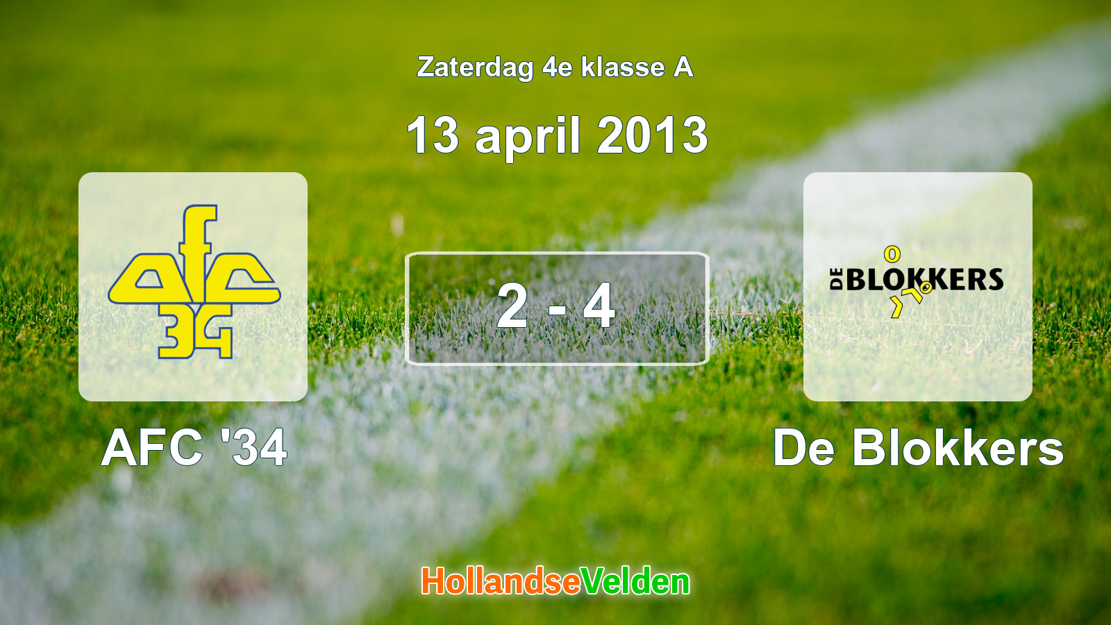 Gespeelde wedstrijd: AFC '34 - De Blokkers 2 - 4 (13 april 2013)